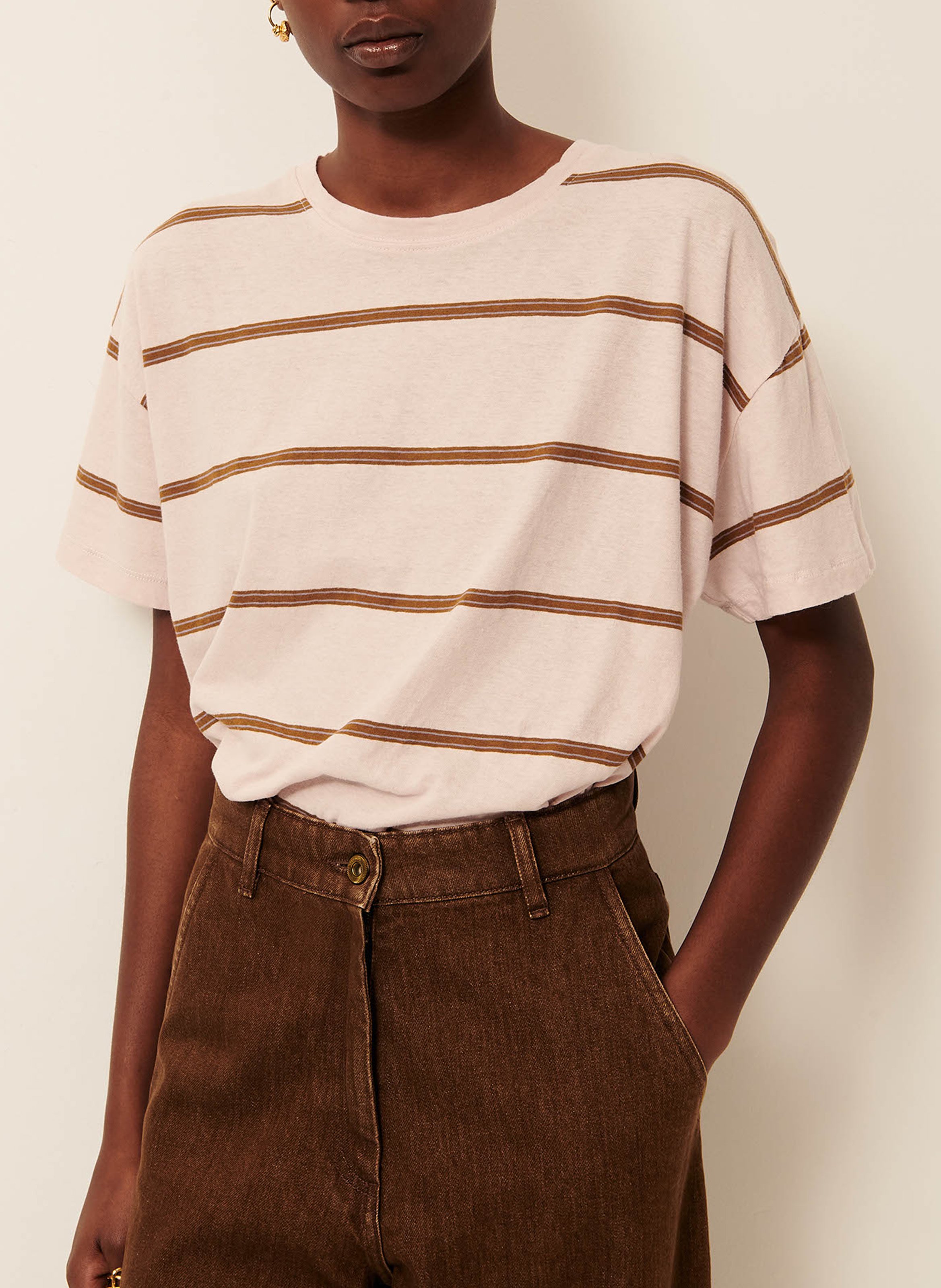 Weites Rundhals-T-Shirt aus Baumwoll-Mix mit Streifen SESSUN