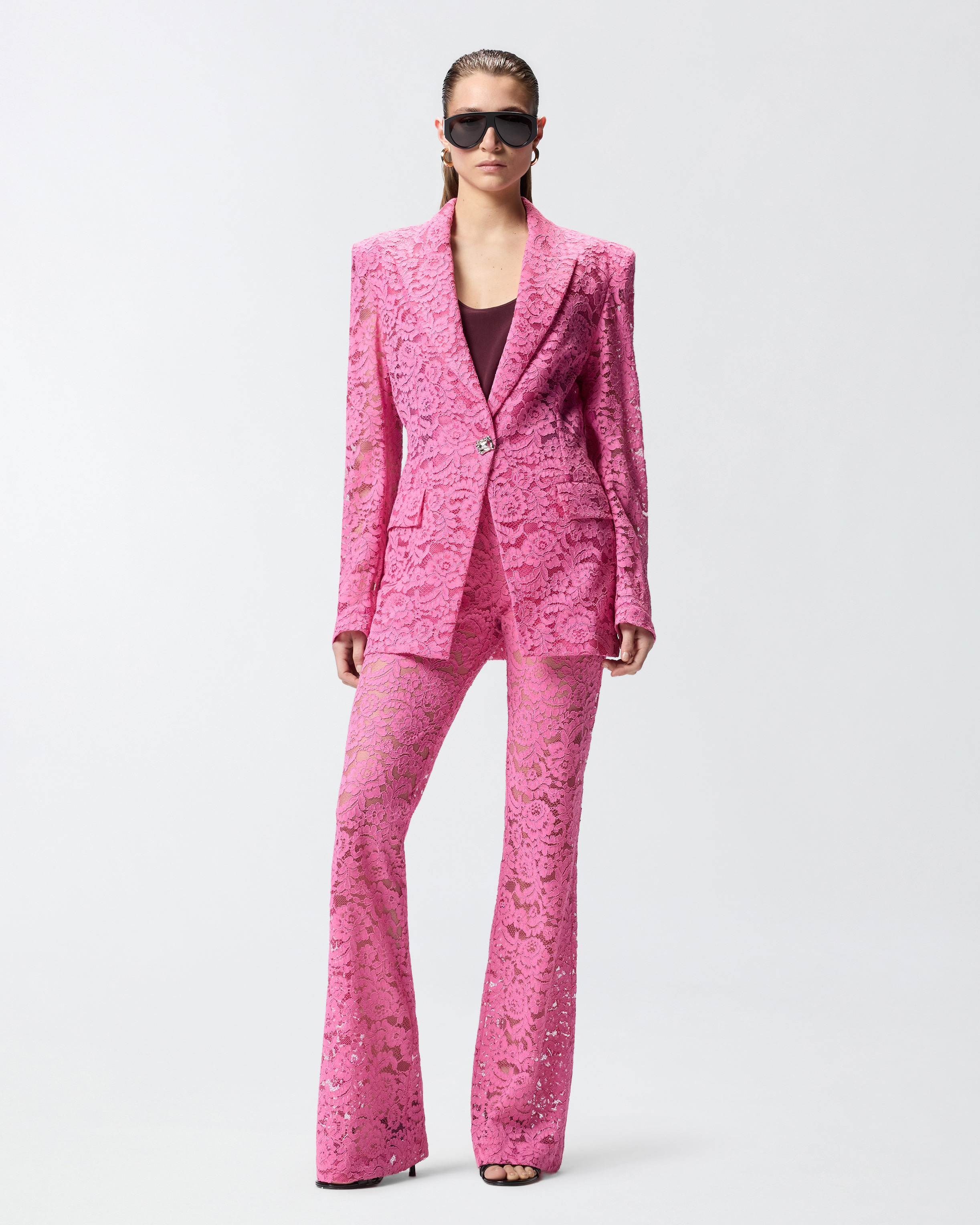 Pantalon évasé en dentelle PINKO Rose