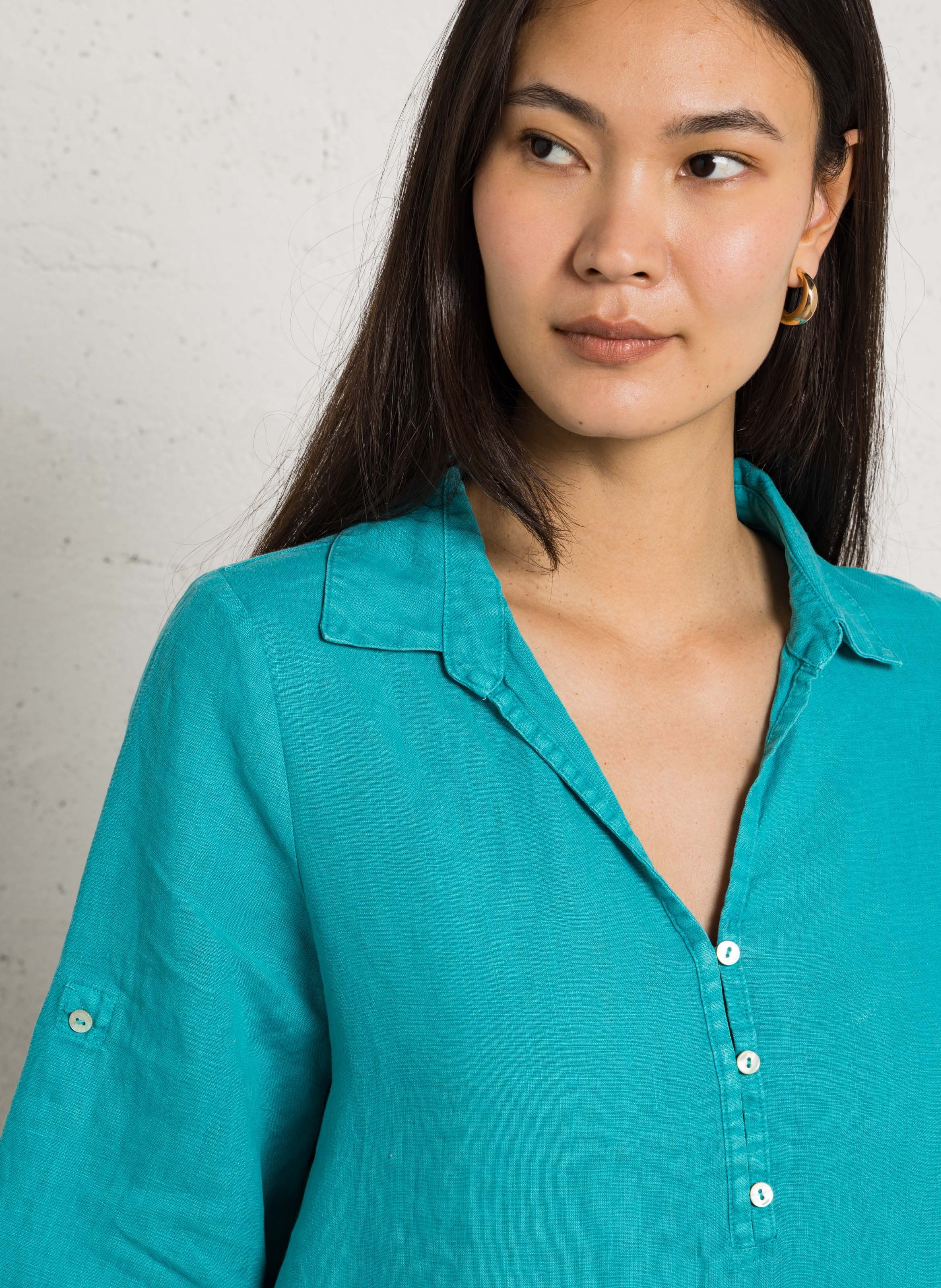 V-neck linen midi dress SUD EXPRESS Blue