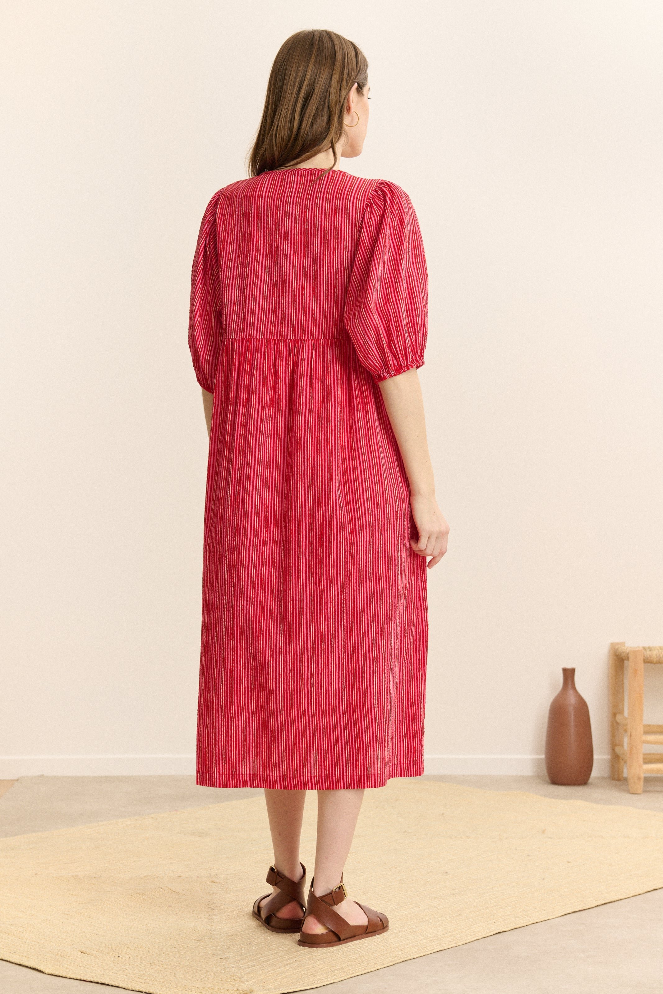 Robe midi à rayures manches 3/4 GARANCE PARIS Rose