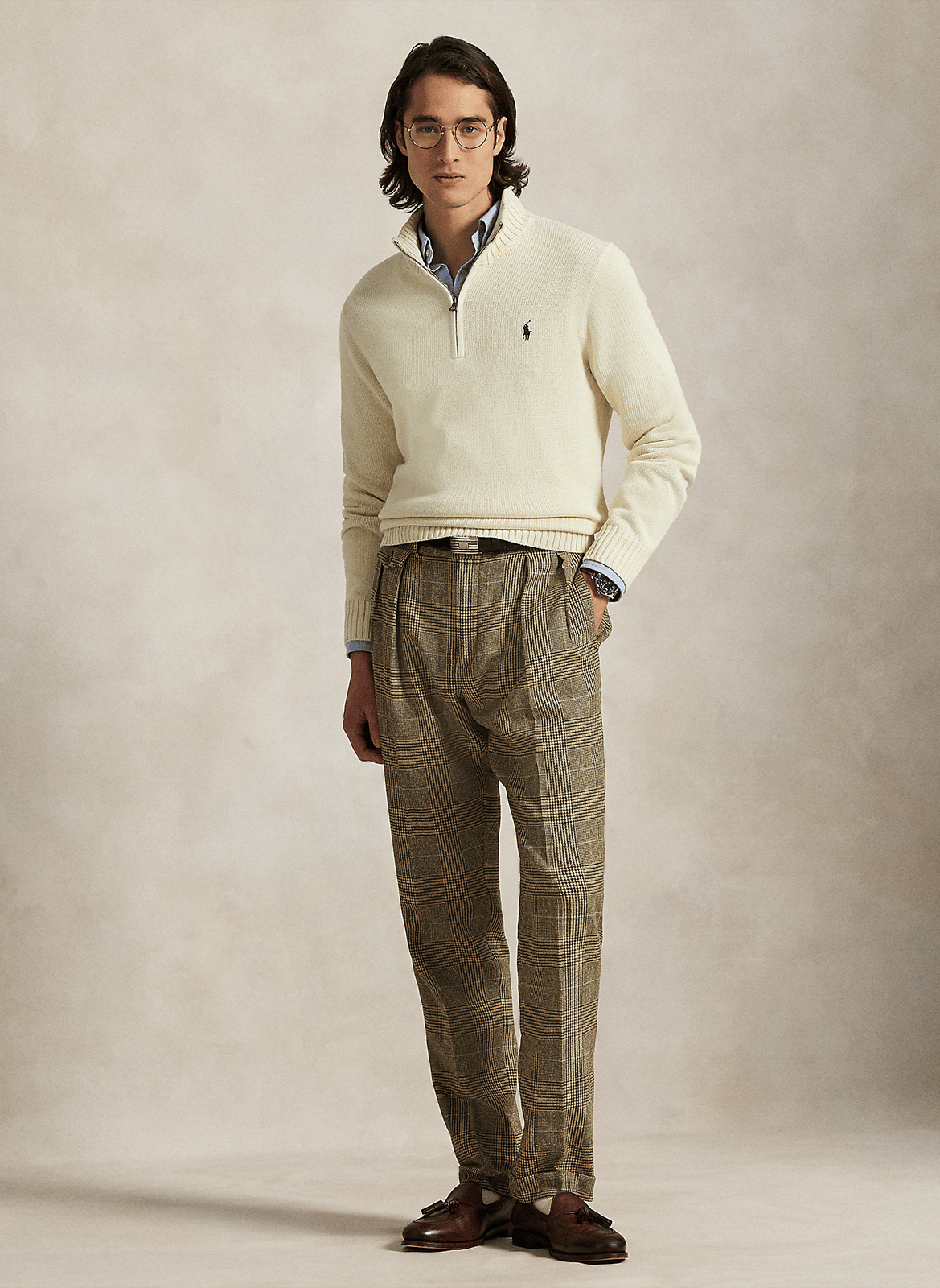Pull col zippé en coton POLO RALPH LAUREN Beige