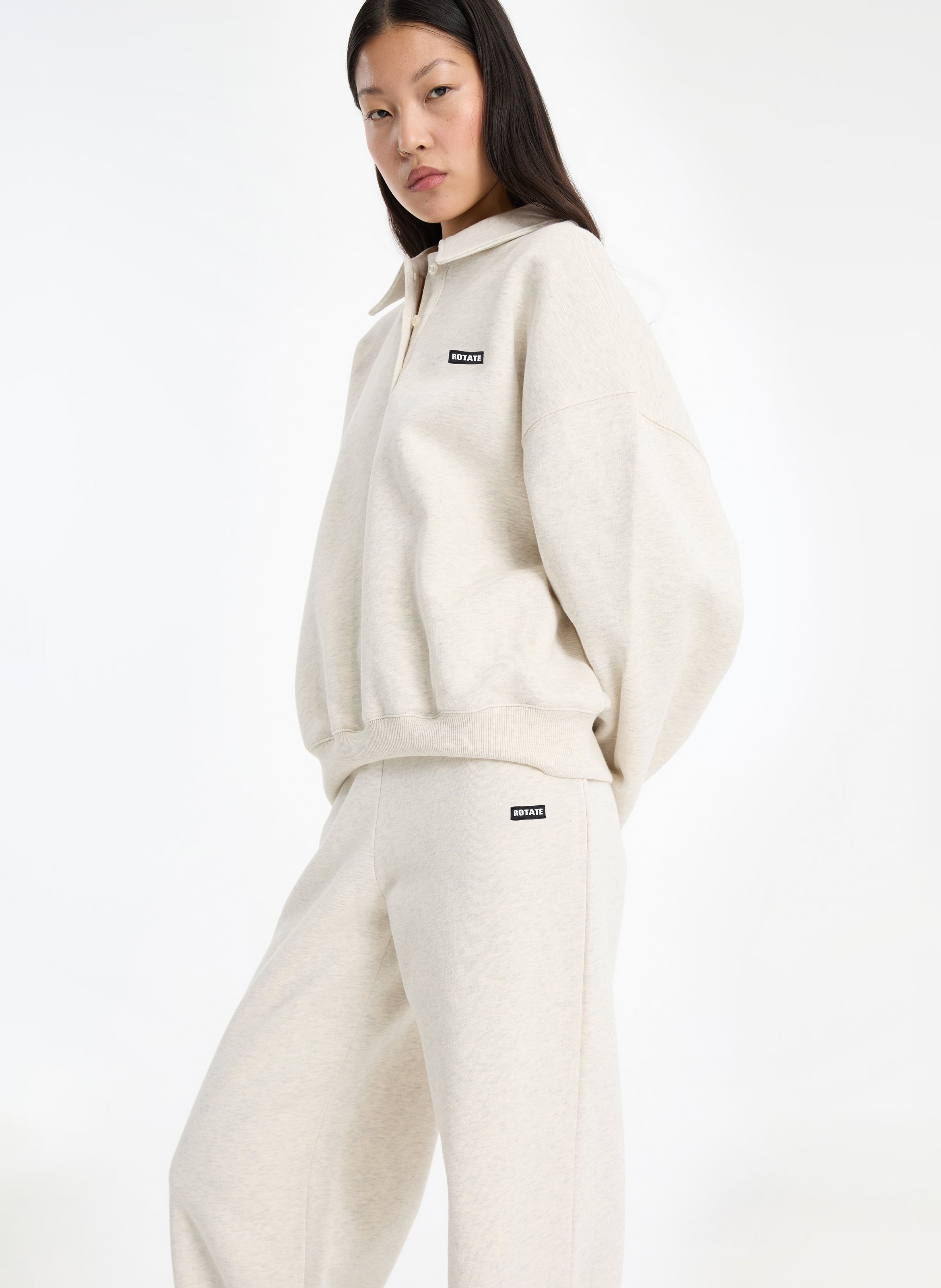 Sweat col boutonné uni  ROTATE Blanc