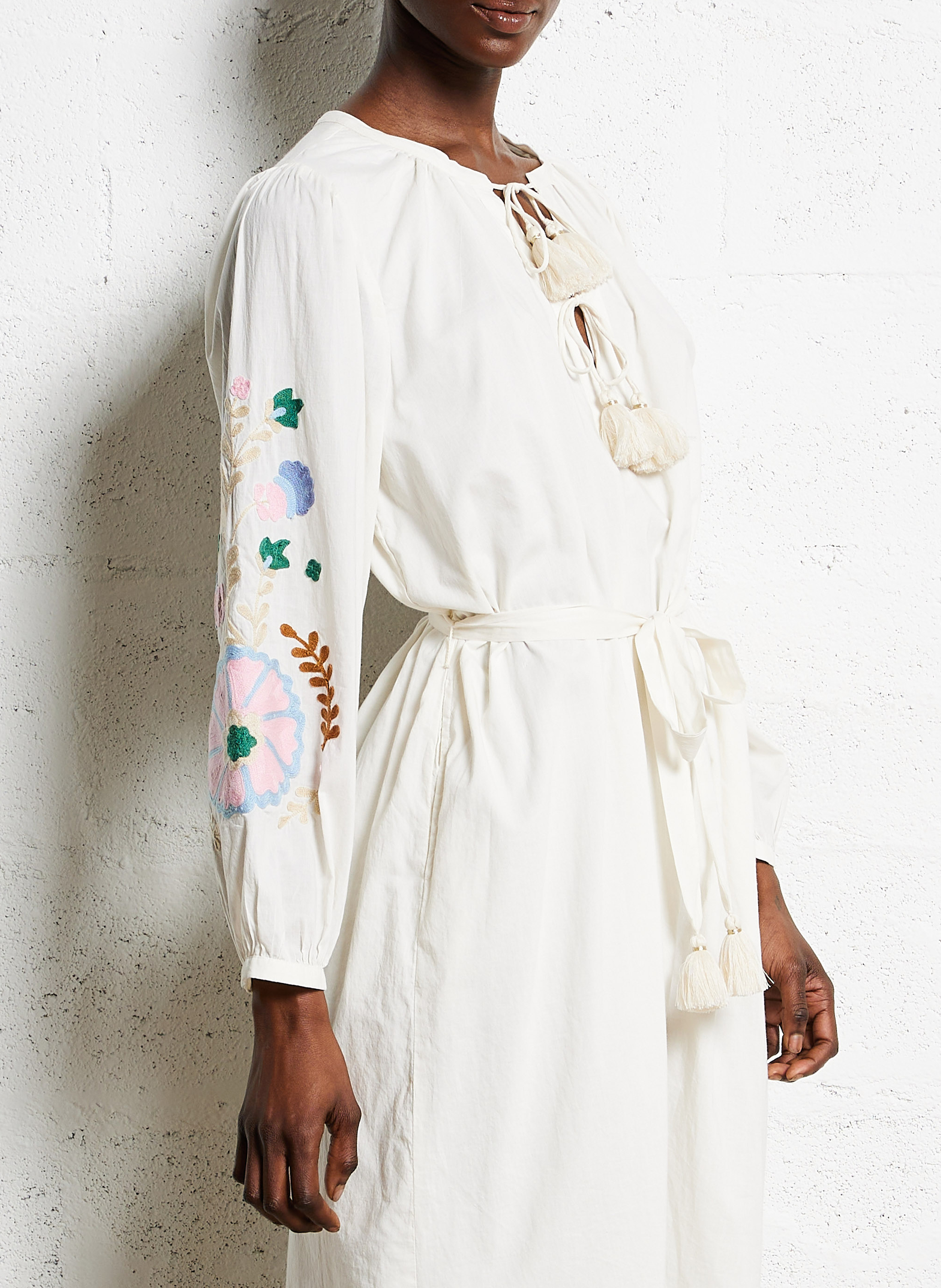 Midi jurk met ronde hals van biologisch katoen LOUISE MISHA Beige