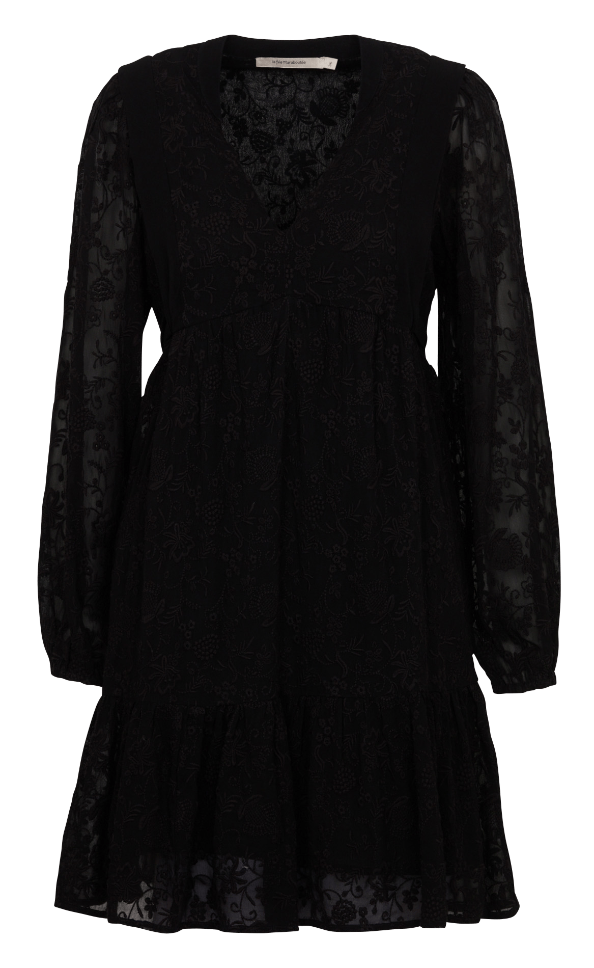 Robe courte ceinturée brodée  LA FEE MARABOUTEE Noir