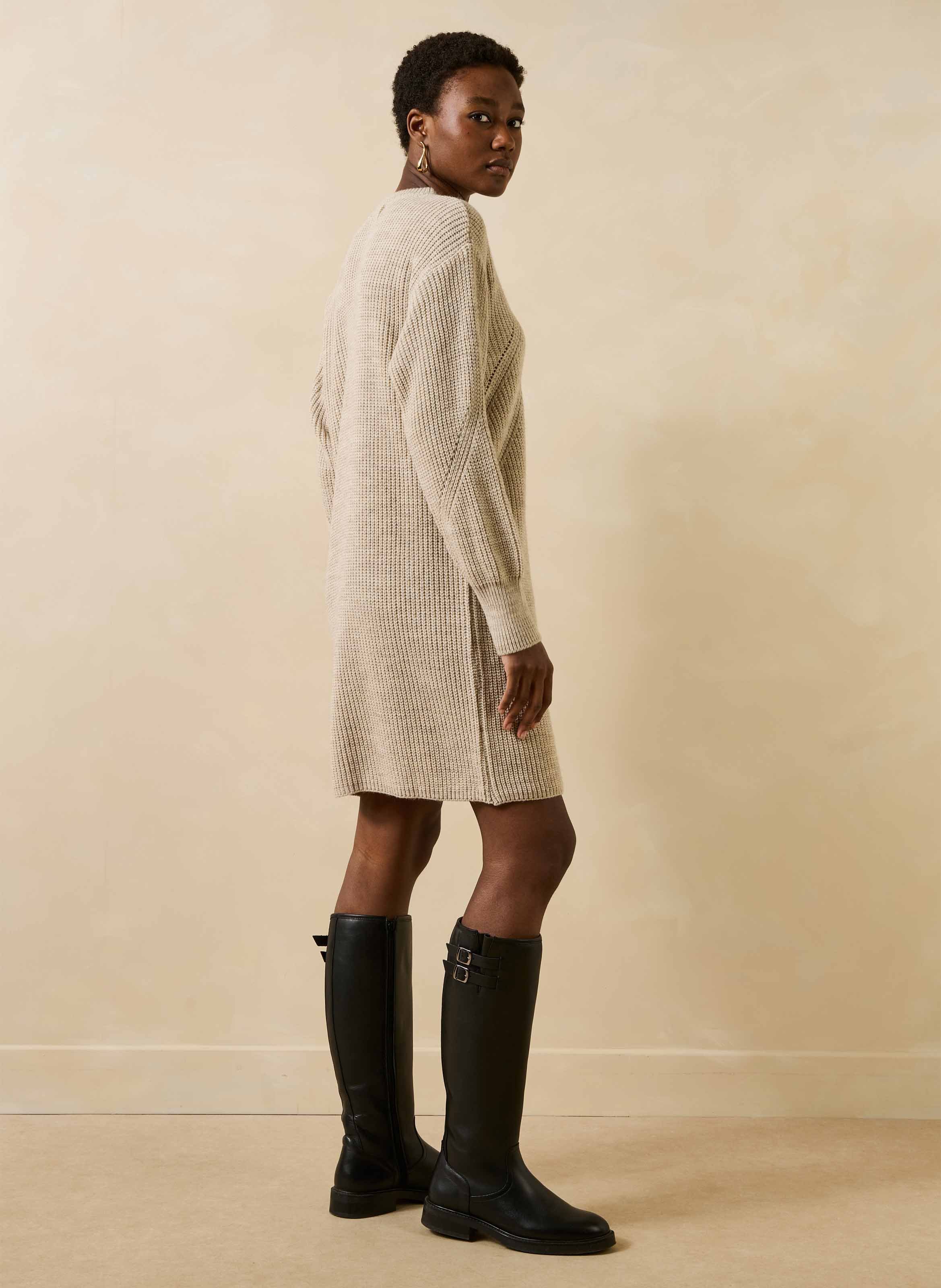 Robe col rond en maille LA FEE MARABOUTEE Beige