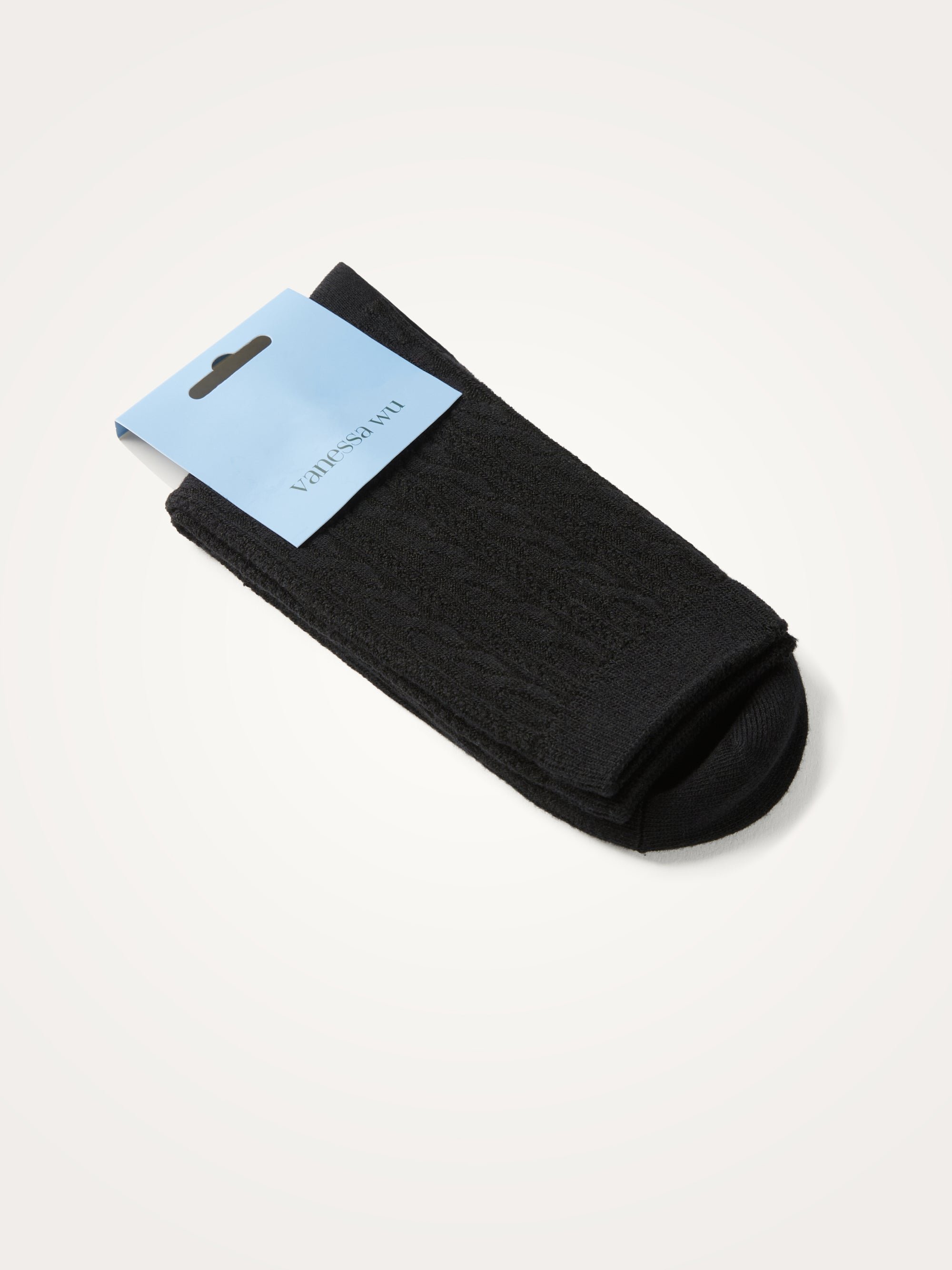 Ribbed Braided High Socks VANESSA WU Black