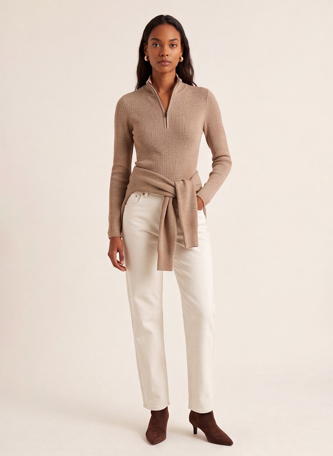 Hoge rechte pull-on van wolmix KOOKAI Beige
