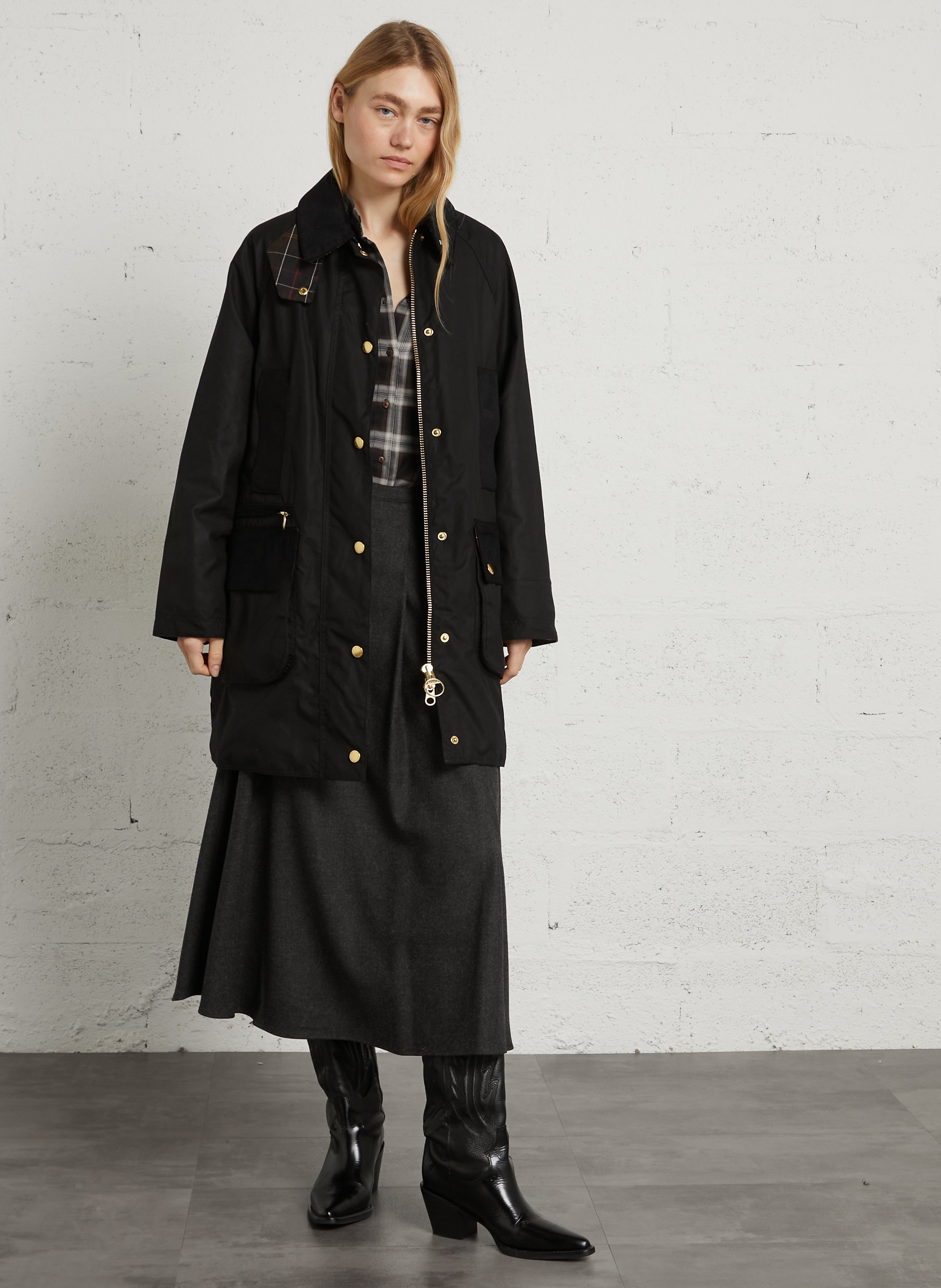 Mittel-langer Mantel mit geripptem Kragen aus Baumwolle BARBOUR Schwarz