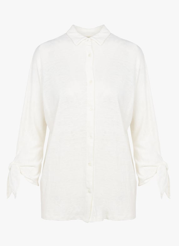 Chemise col classique en lin et soie Blanc soie Majestic filatures