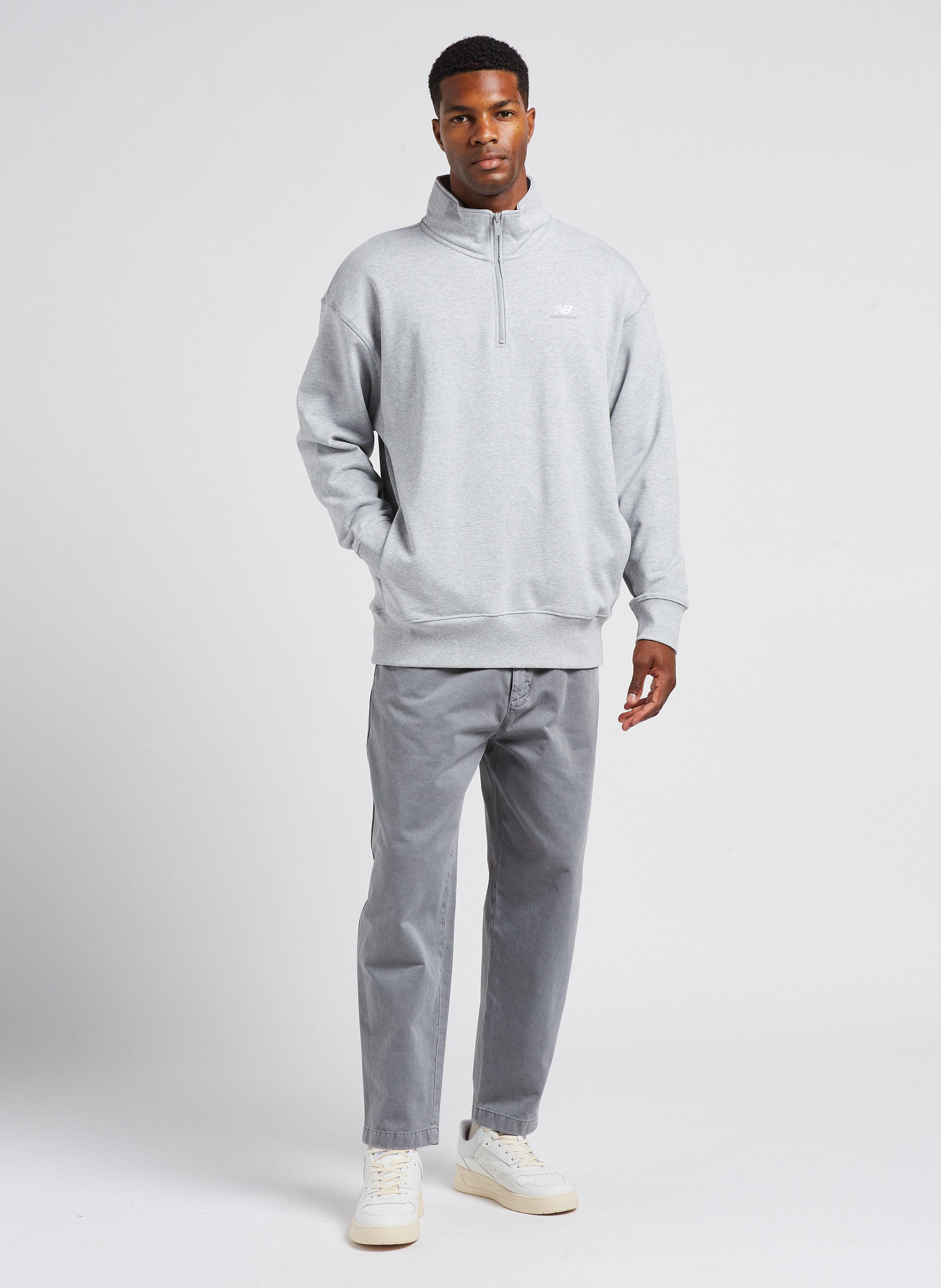 Sweatshirt Aus Baumwoll-mix Mit Stehkragen Grey New Balance 