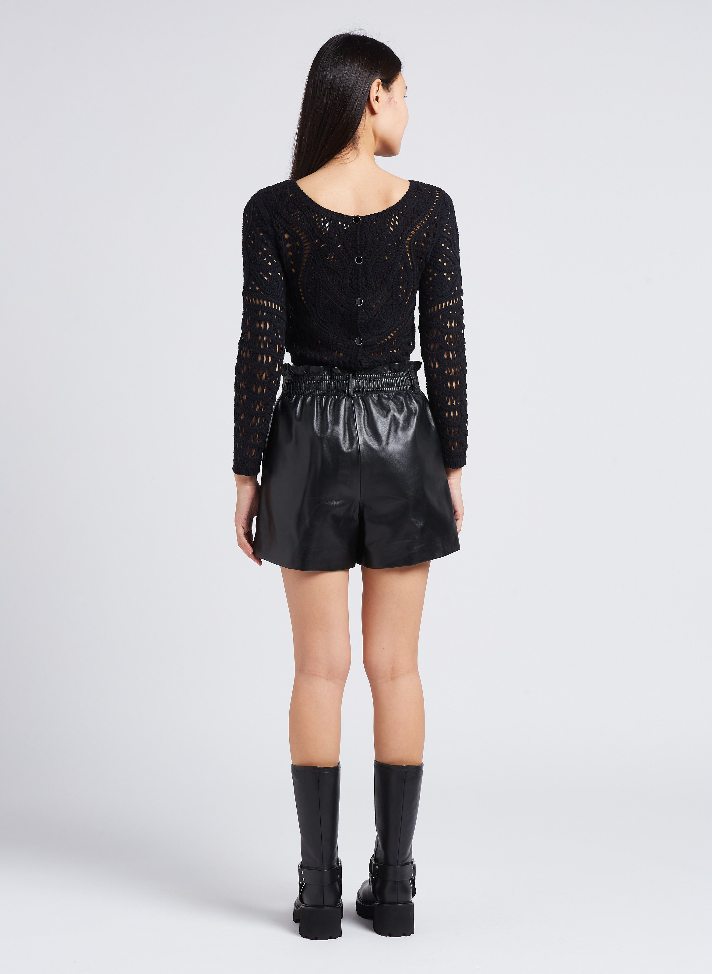 High-waisted leather shorts BA&SH Black