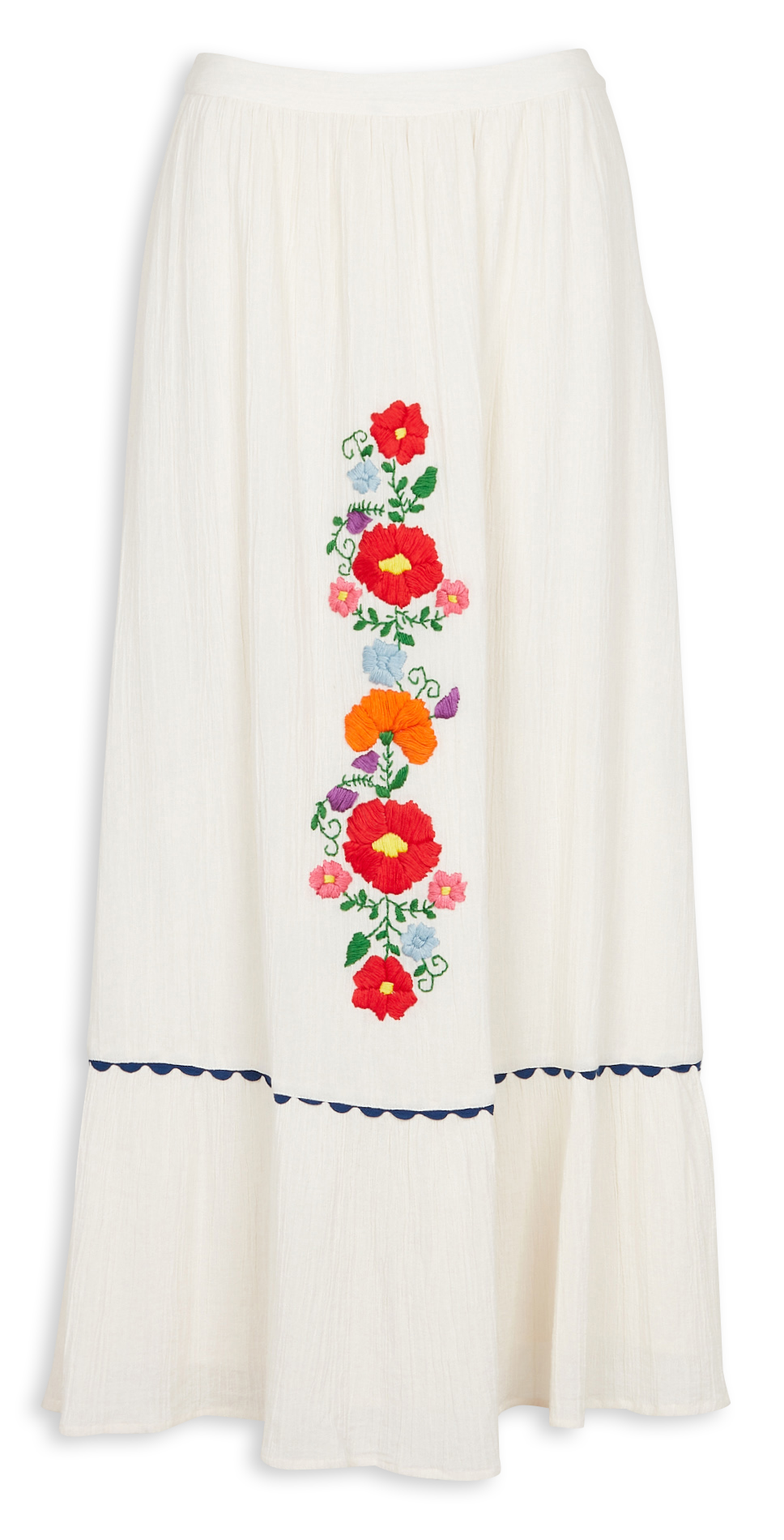 Ausgestellter Maxirock aus Baumwolle mit Stickerei ANTIK BATIK Weiss