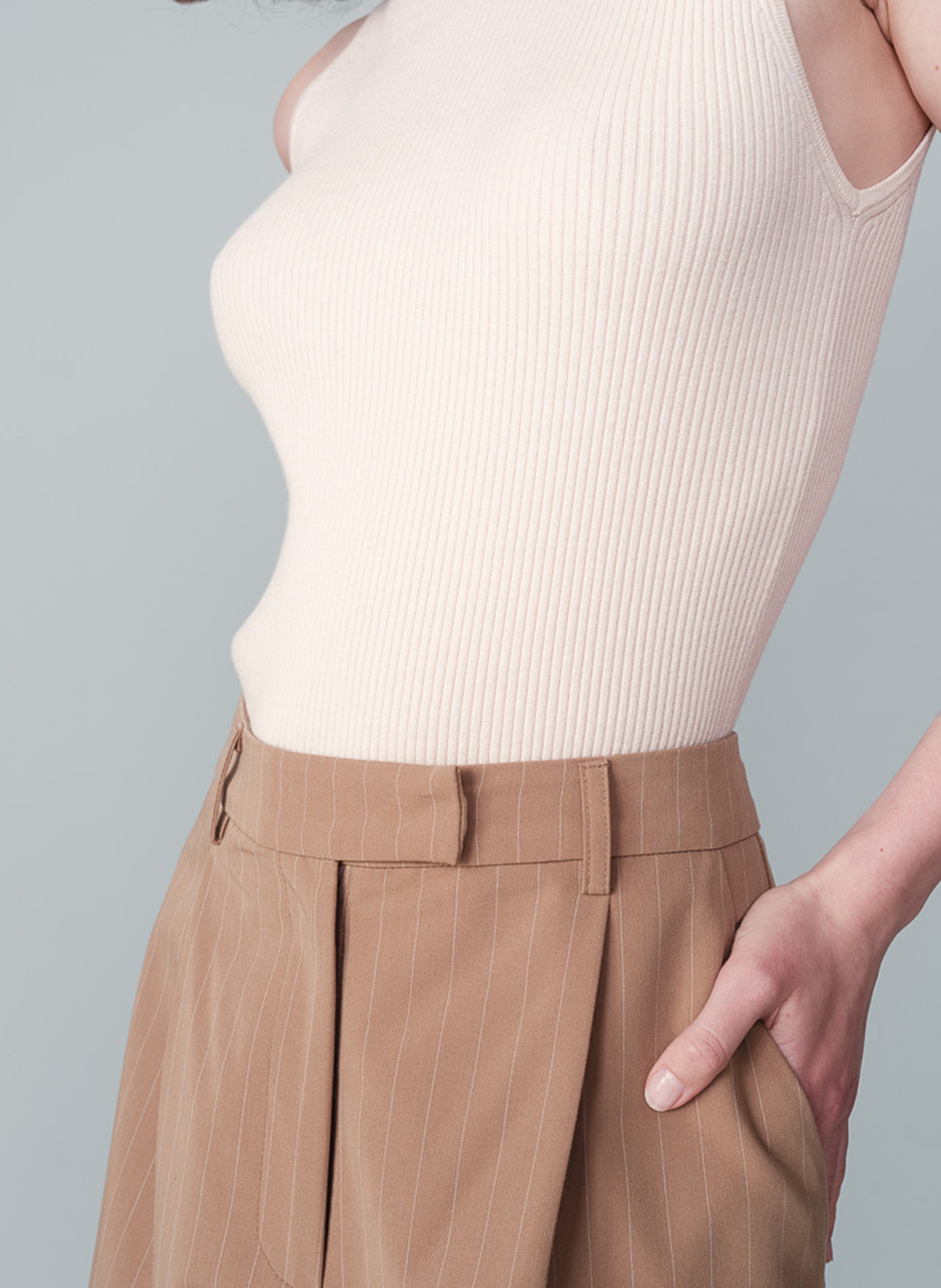 Wide Striped Pleated Trousers GRACE ET MILA Brown