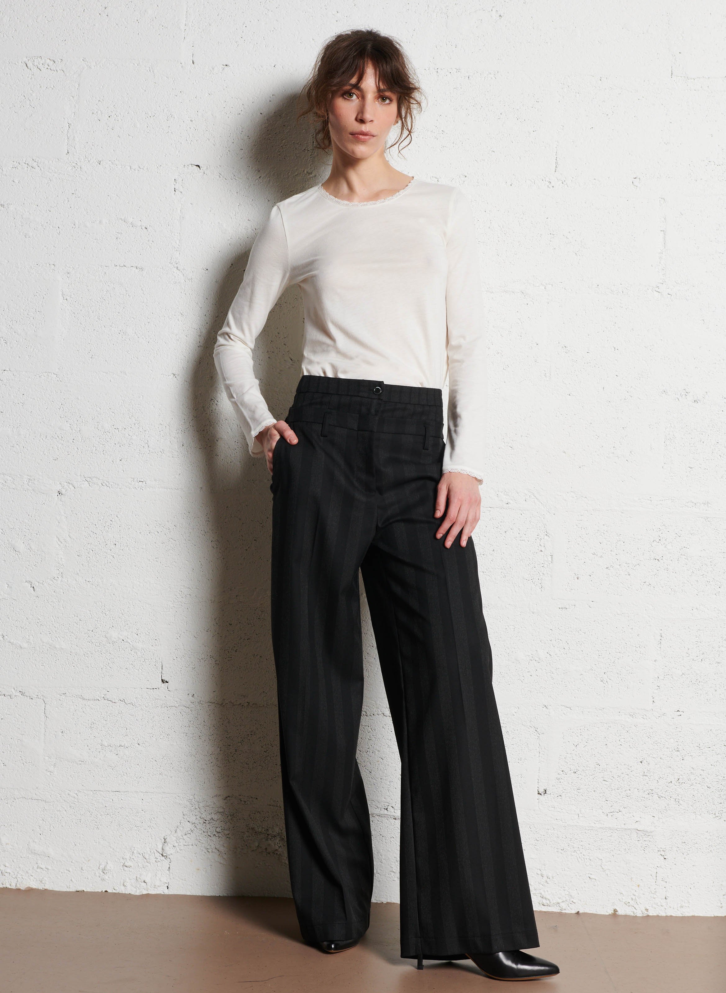 Pantalon large rayé à double tailles  IMPERIAL Noir