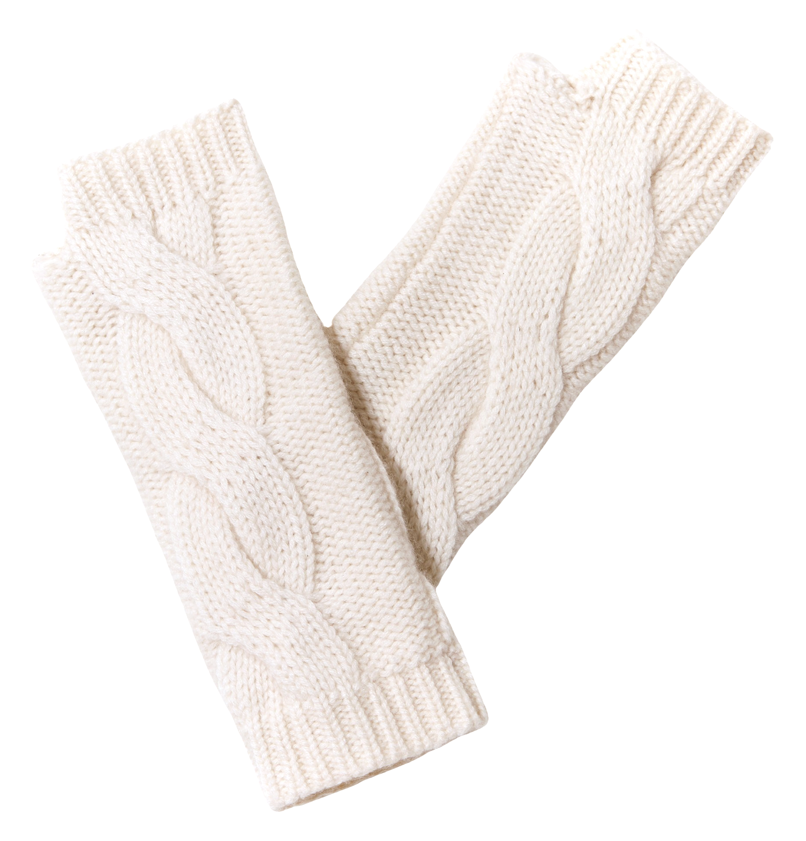 Braided Cashmere Knit Fingerless Gloves  Ecru