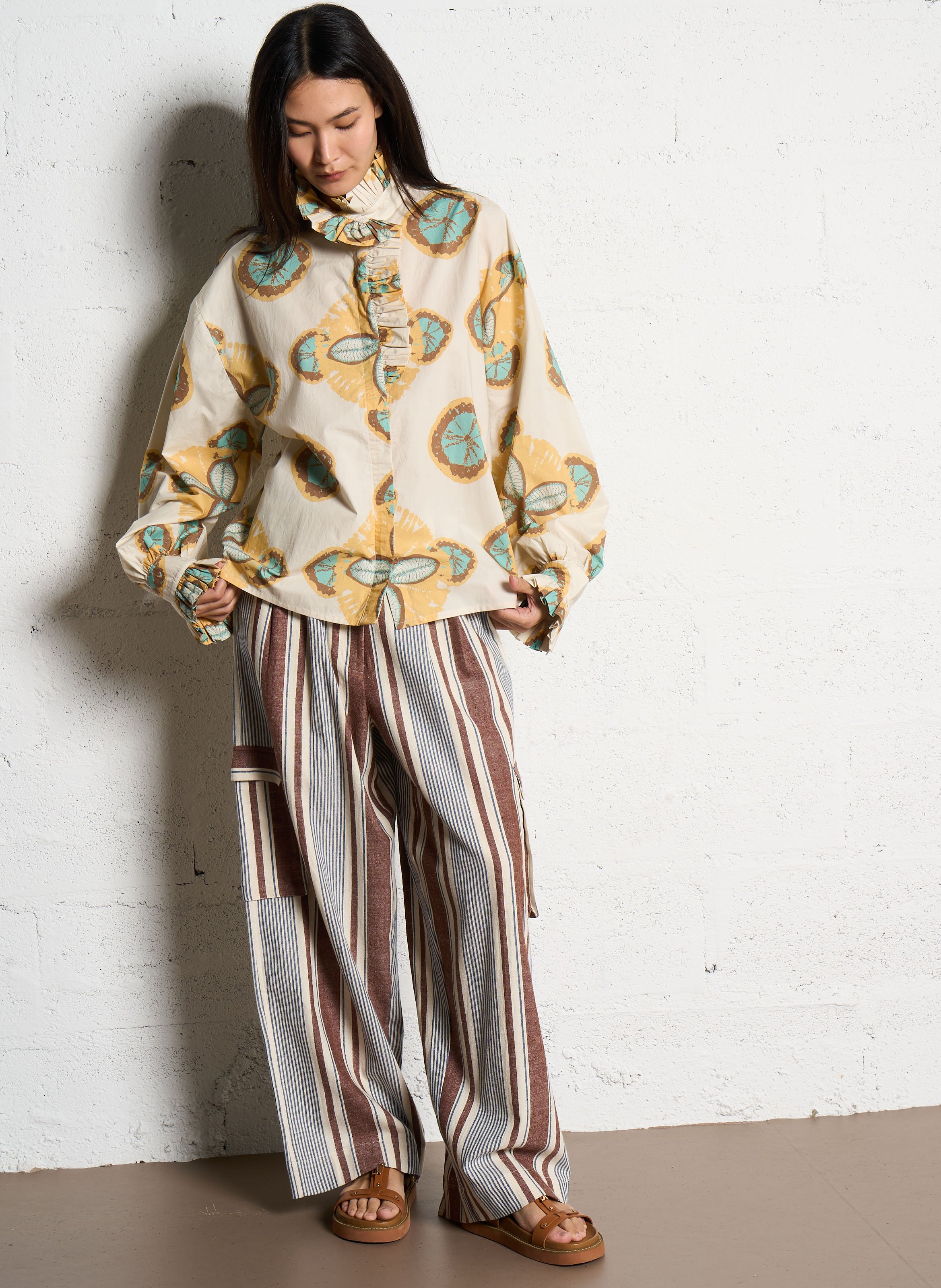 Striped wide-leg pants Brown