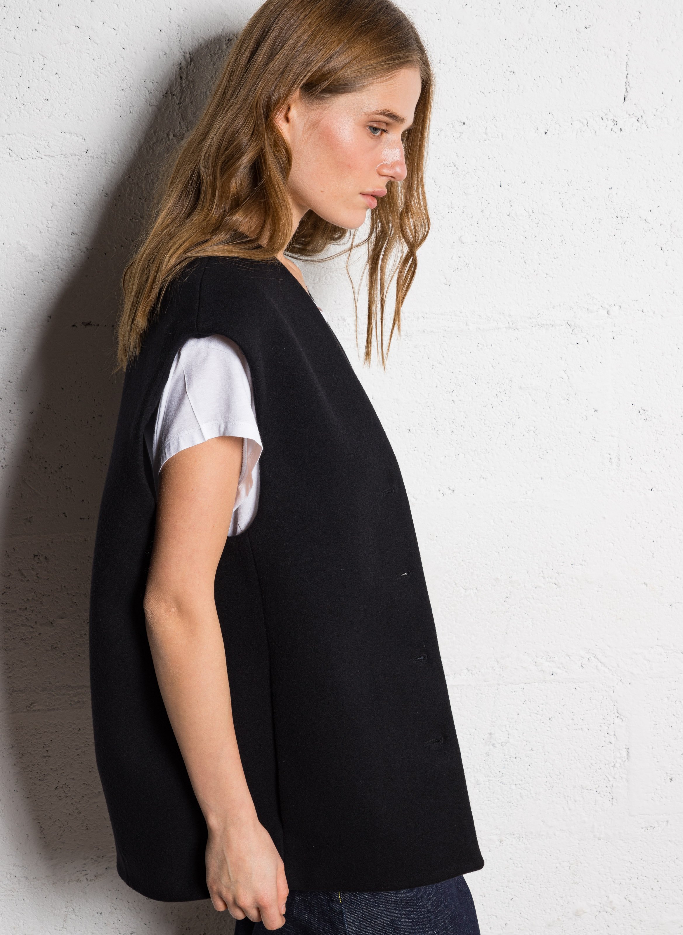 Veste col V en laine mélangée MARGAUX LONNBERG Noir