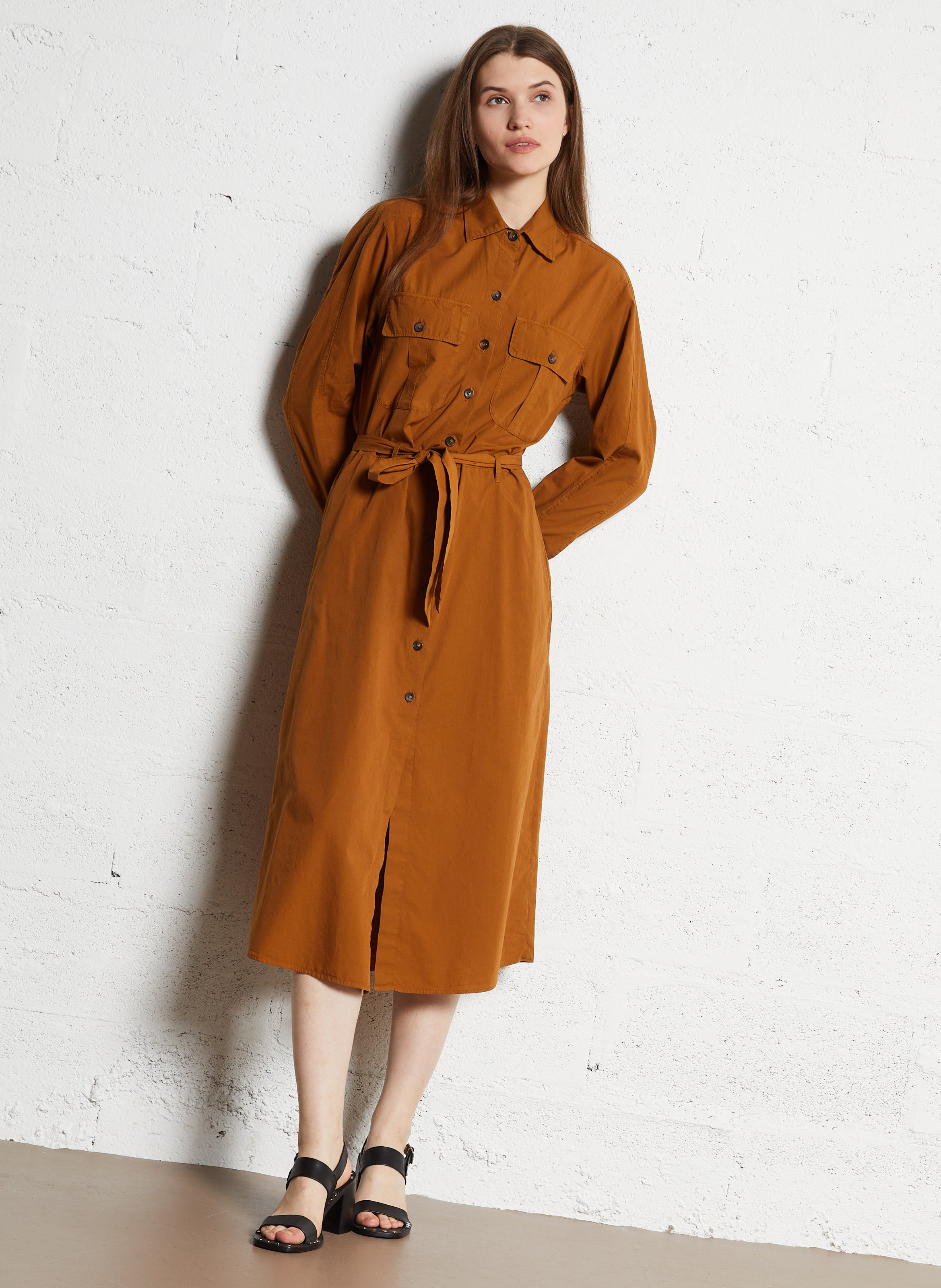 Long belted shirt dress DIEGA Brown