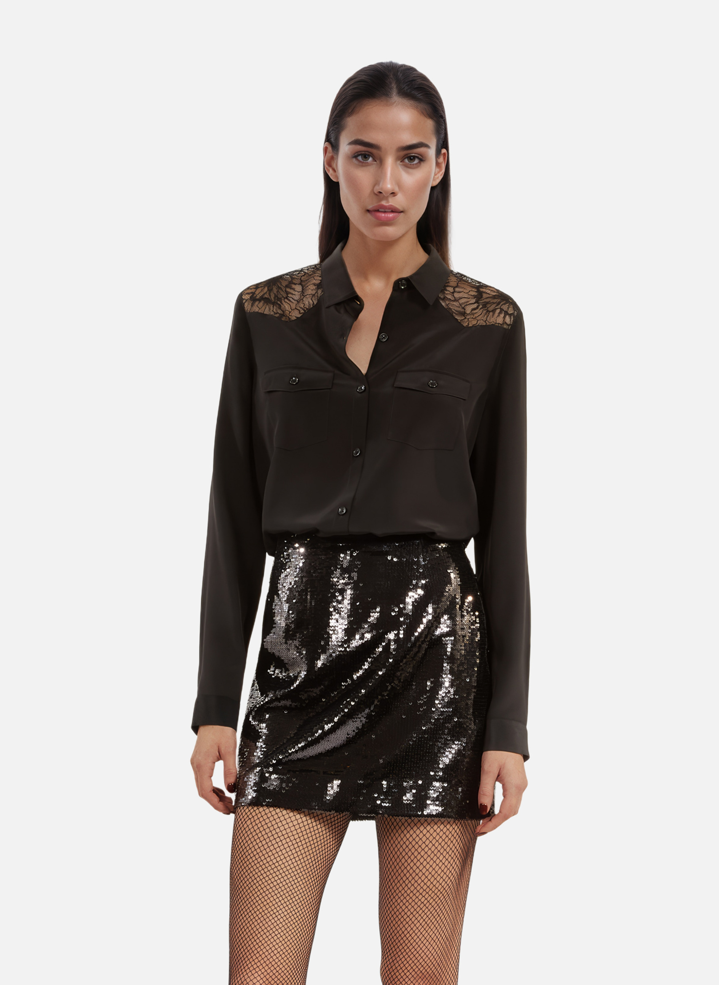 Lilla short skirt with sequins THE KOOPLES Black