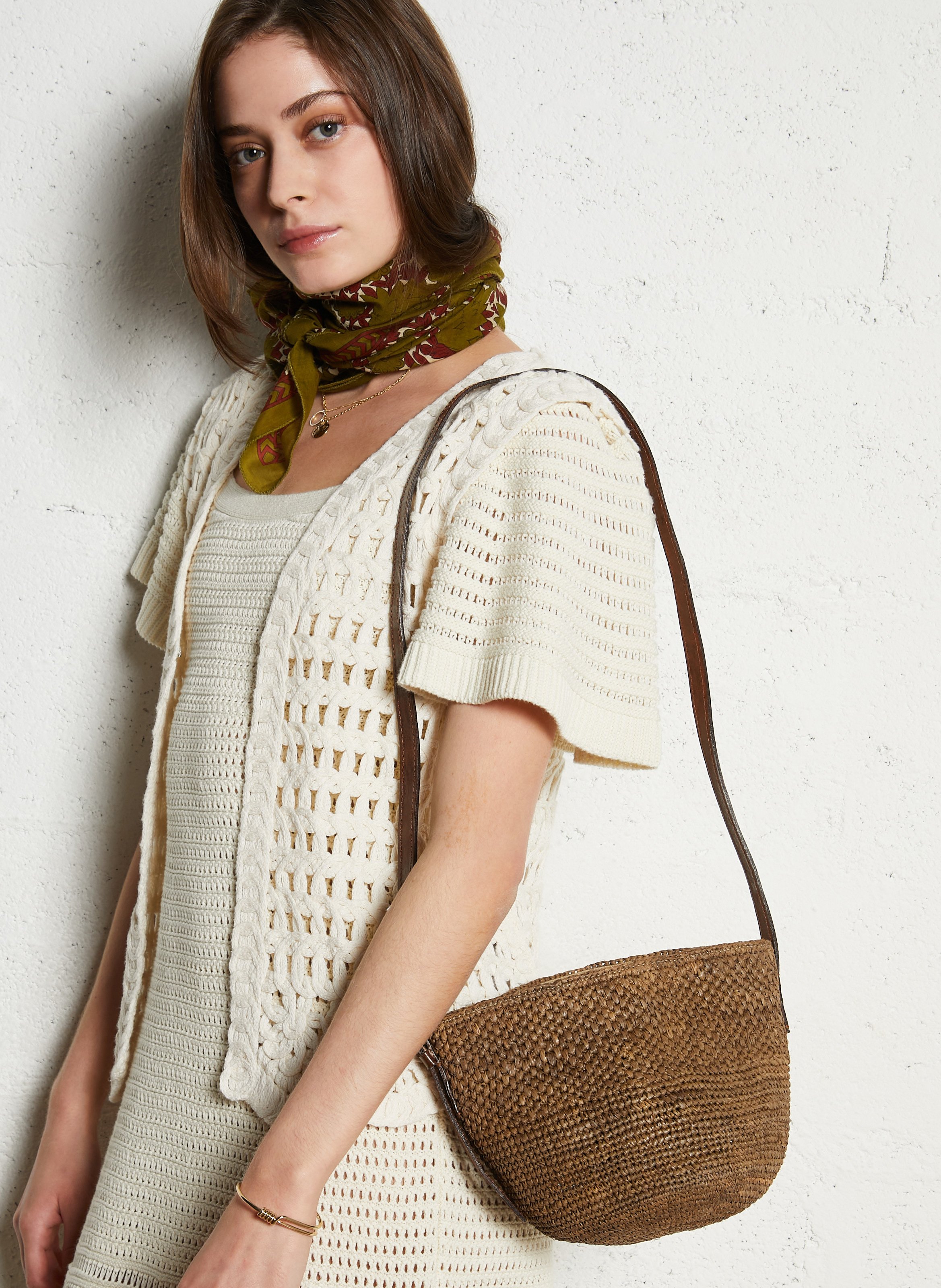 Raffia bucket shoulder bag IBELIV Brown