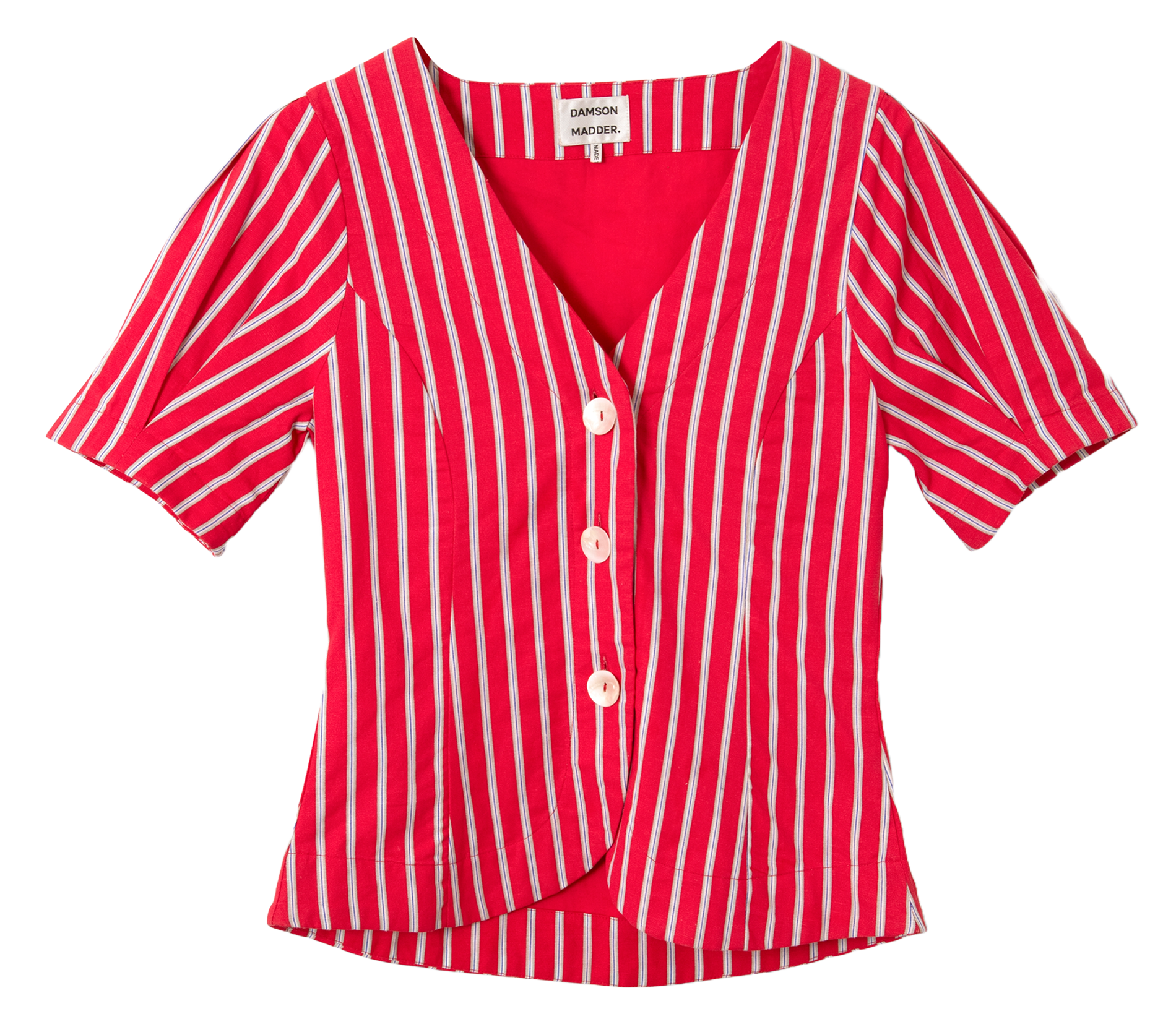 Striped organic cotton v-neck top DAMSON MADDER Brown