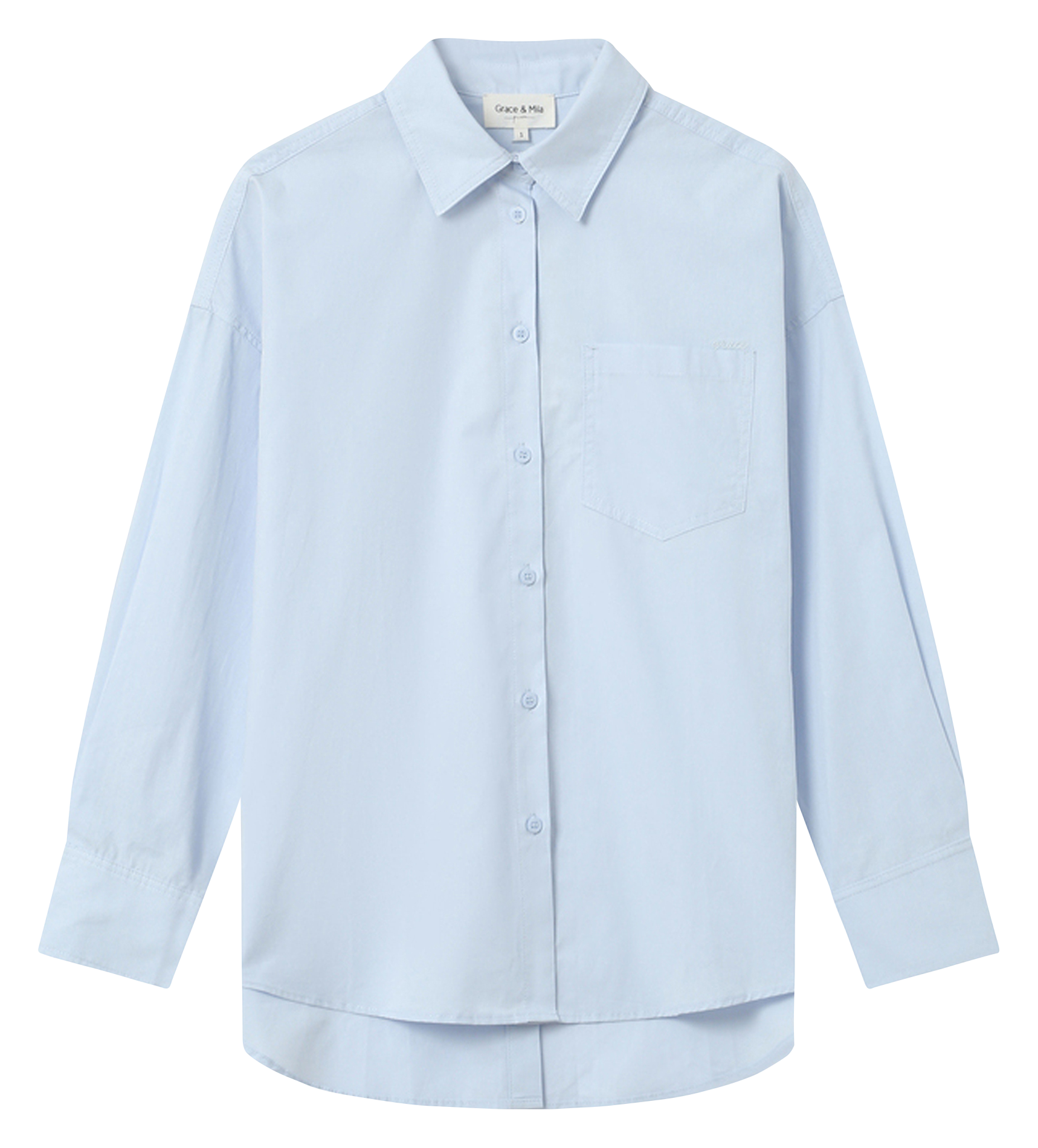 Chemise col classique manches contrastantes en coton GRACE ET MILA Blue