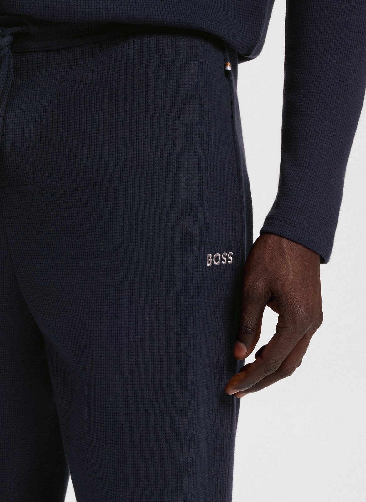 Solid straight-leg trousers with logo BOSS Blue