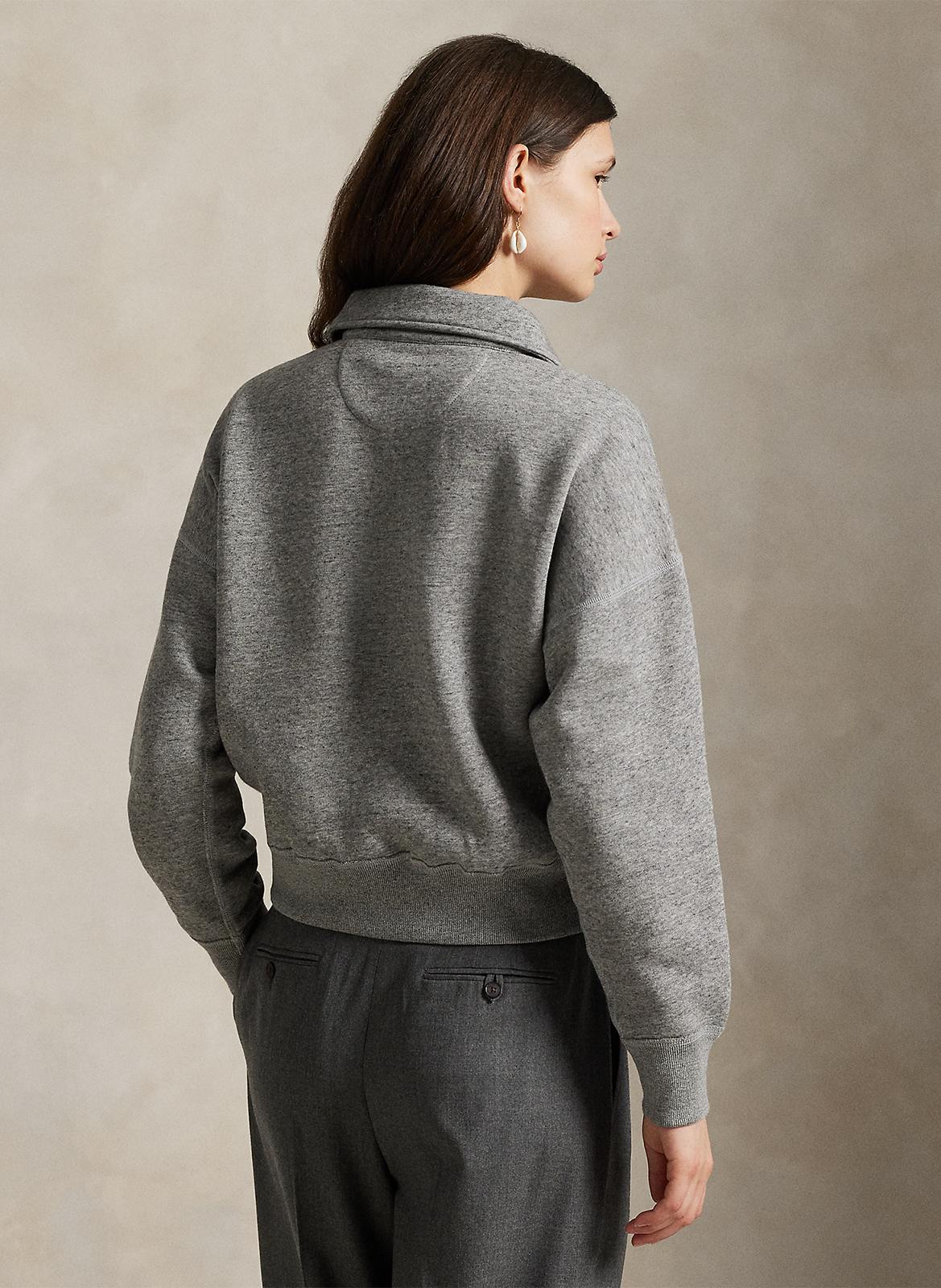 Sweat col classique en coton mélangé POLO RALPH LAUREN Gris