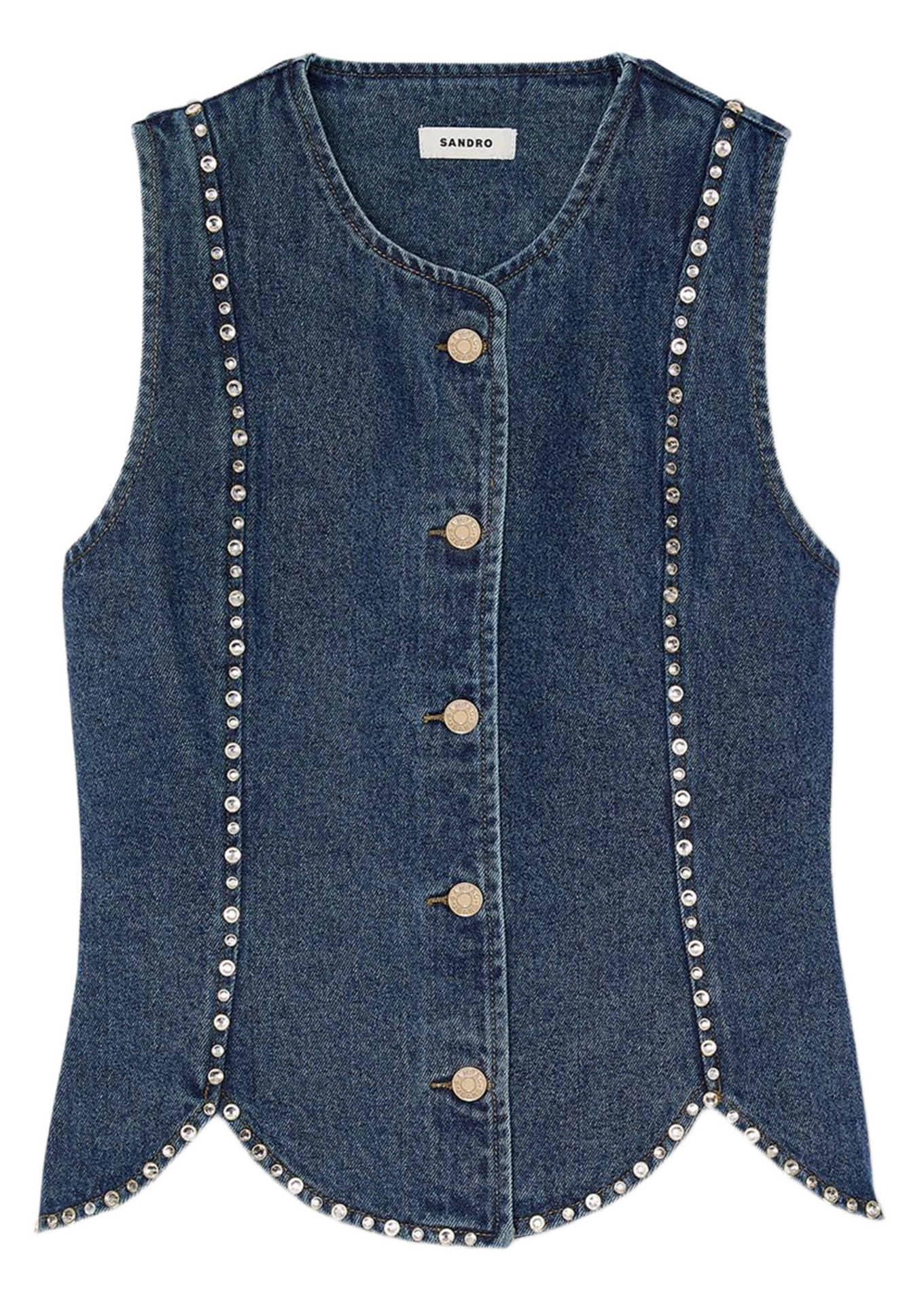Top col rond en denim de coton SANDRO Bleu