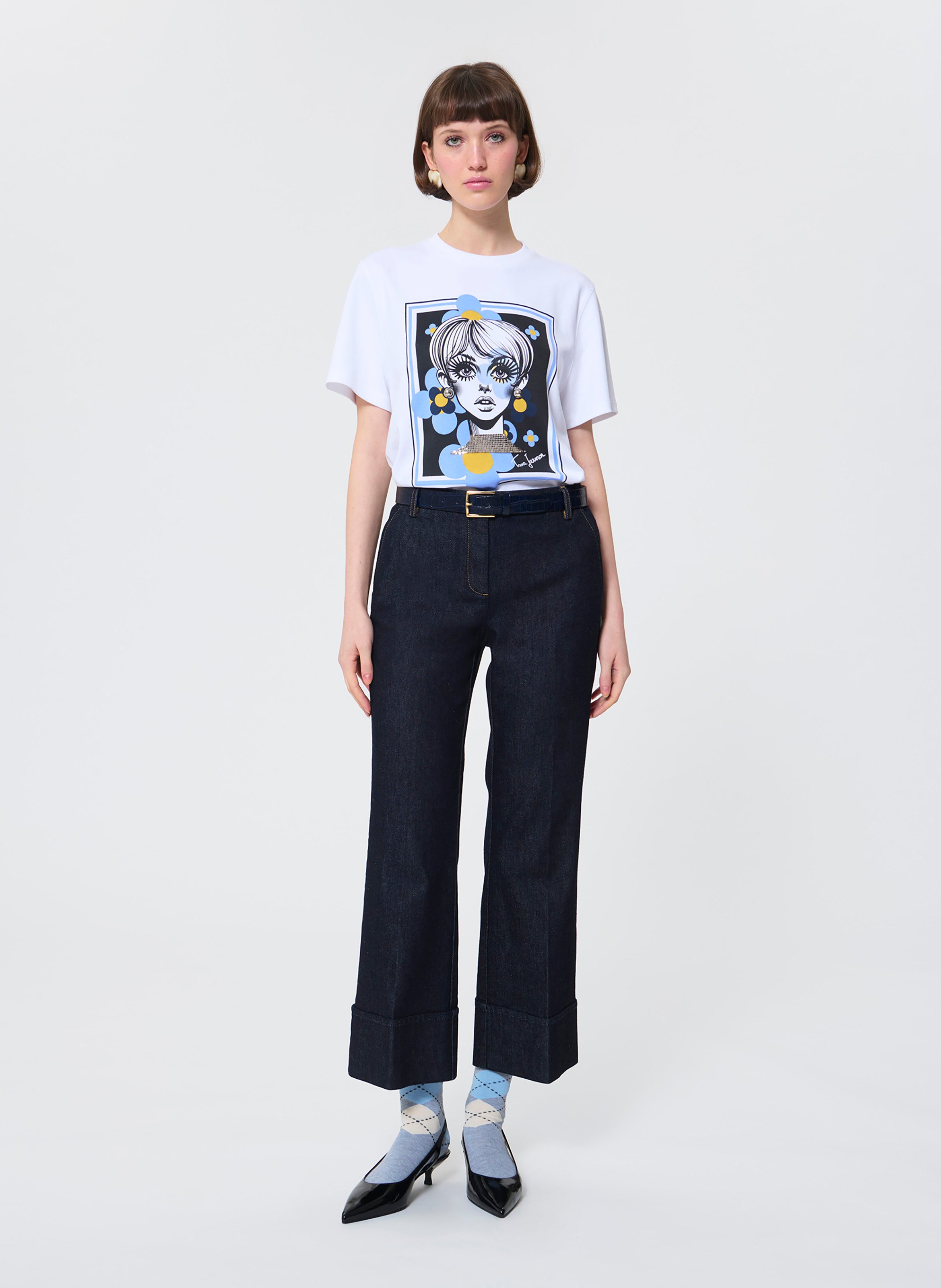 Maglietta diritta a motivi TARA JARMON Bianco