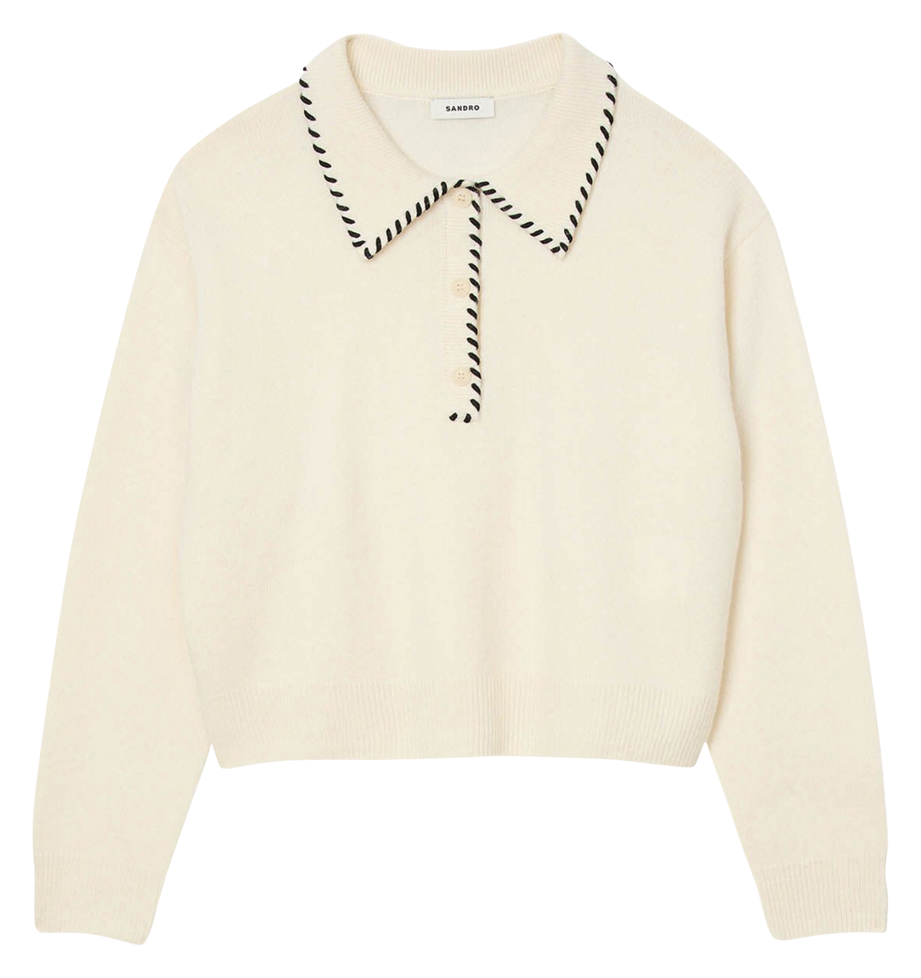 Effen trui van wolmix met lange mouwen en kant SANDRO Wit