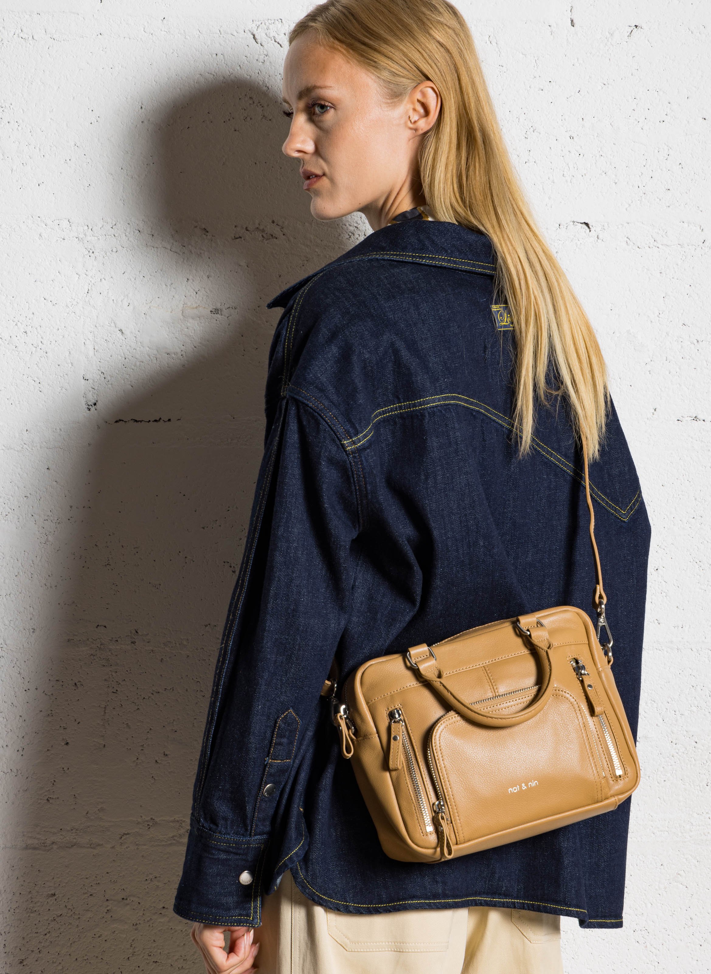 Sac à main multipoches en cuir NAT & NIN Marron