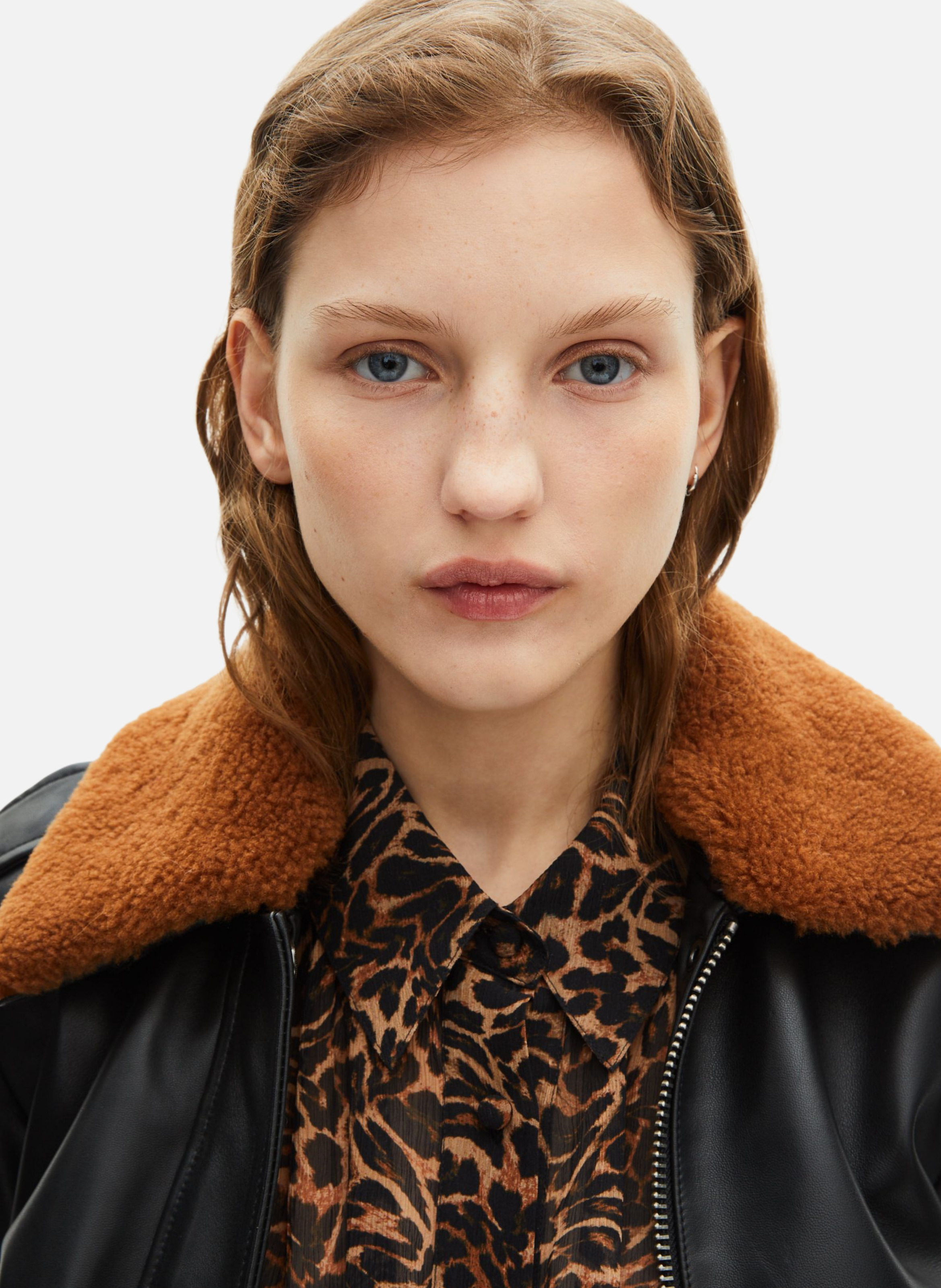 Leather jacket with sherpa collar THE KOOPLES Black