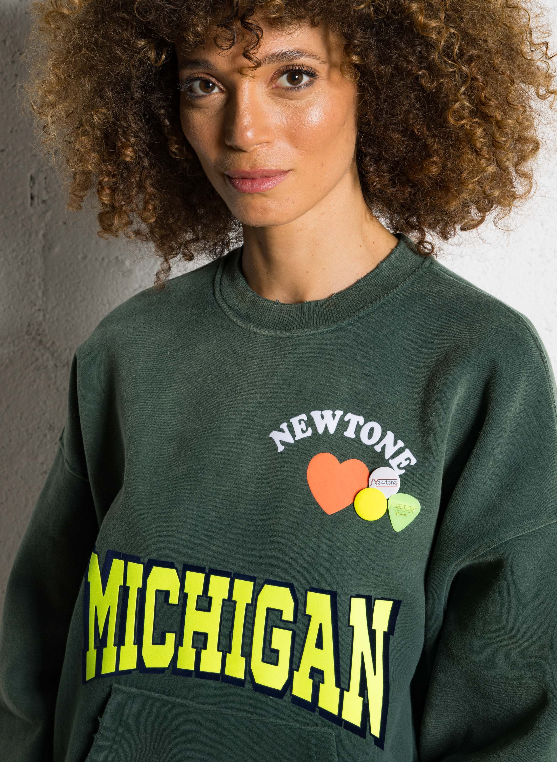 Sweat ample col rond sérigraphié en coton mélangé  NEWTONE Vert