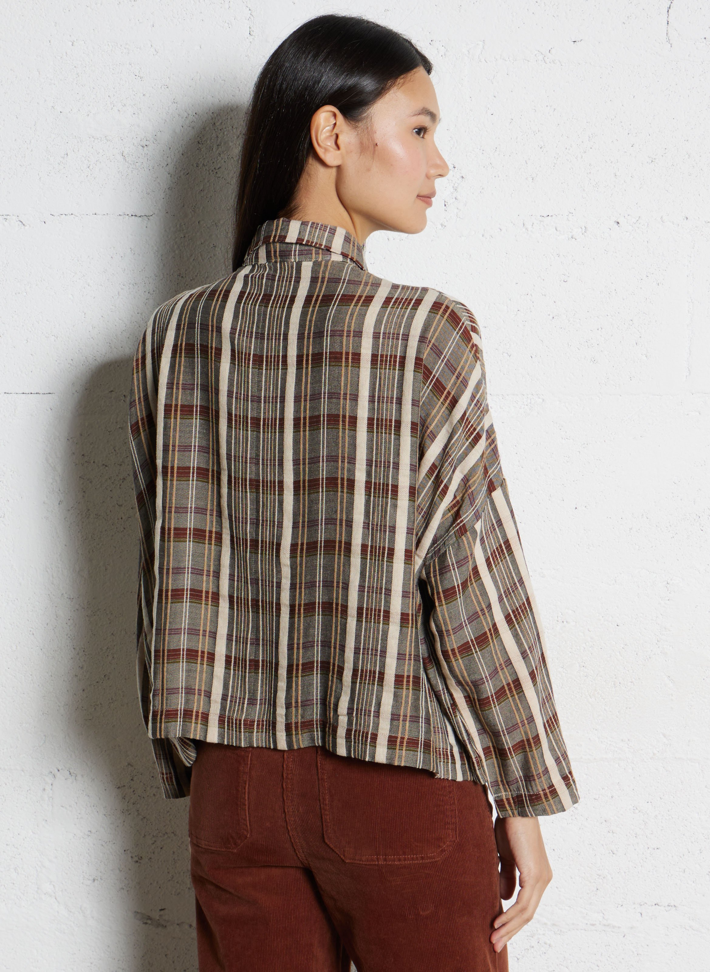 Chemise courte fluide à carreaux TINSELS Beige