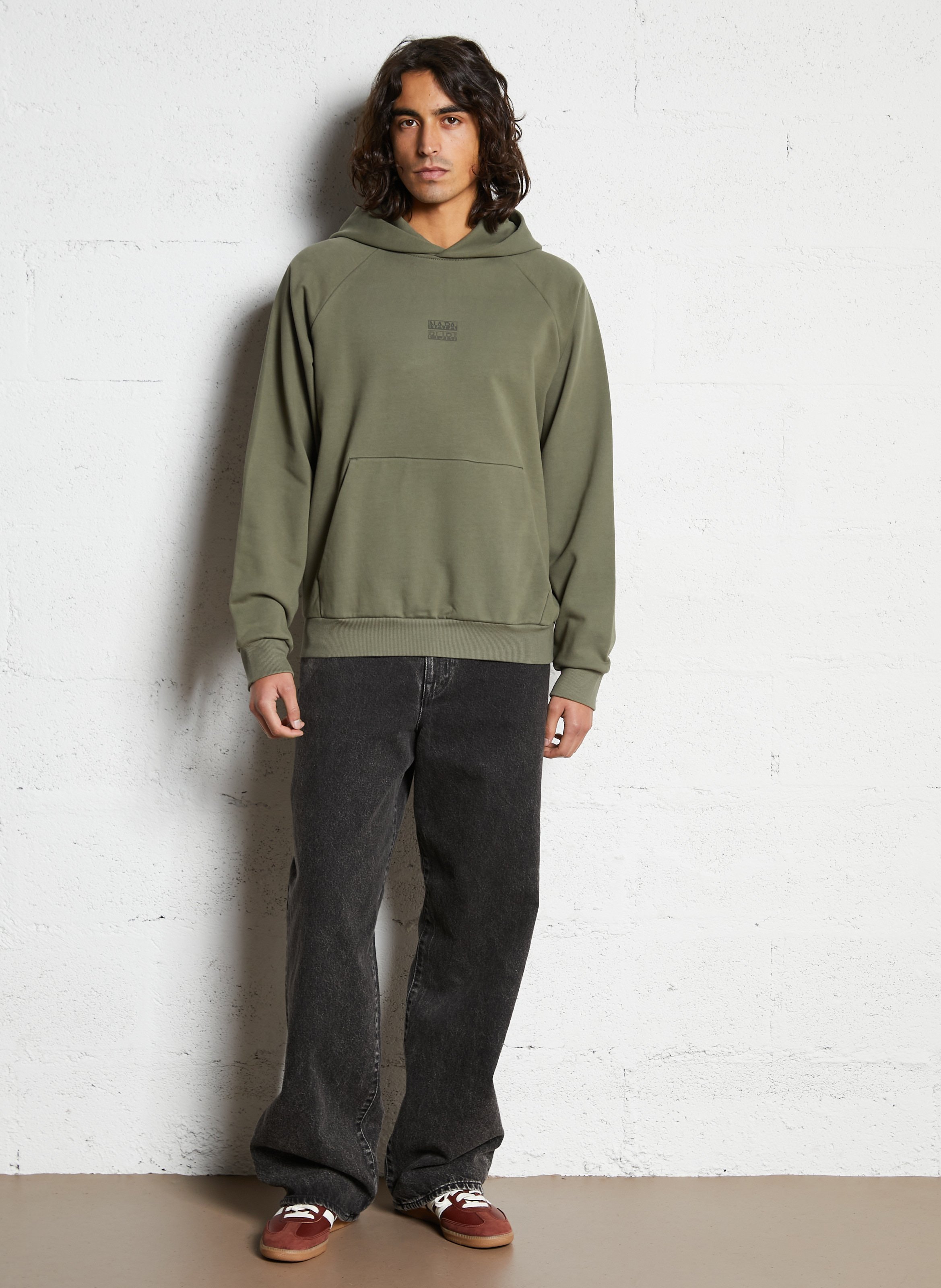 Sweat à capuche droit sérigraphié en coton NAPAPIJRI Vert