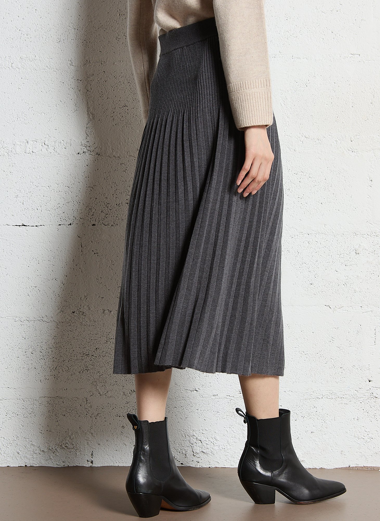 Jupe évasée plissée en maille MAISON 123 Gris