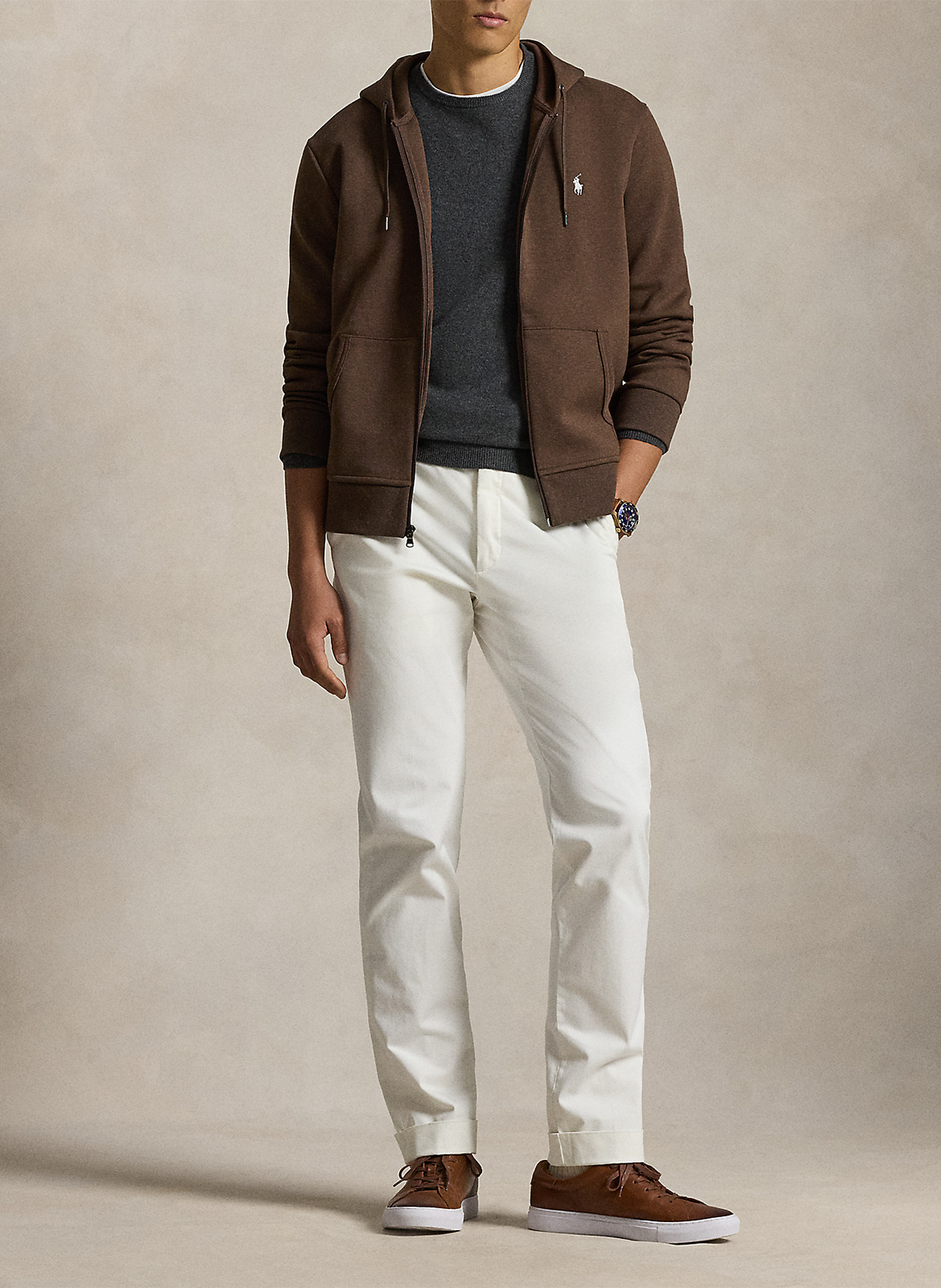 Zip-up soft cotton hoodie POLO RALPH LAUREN Brown