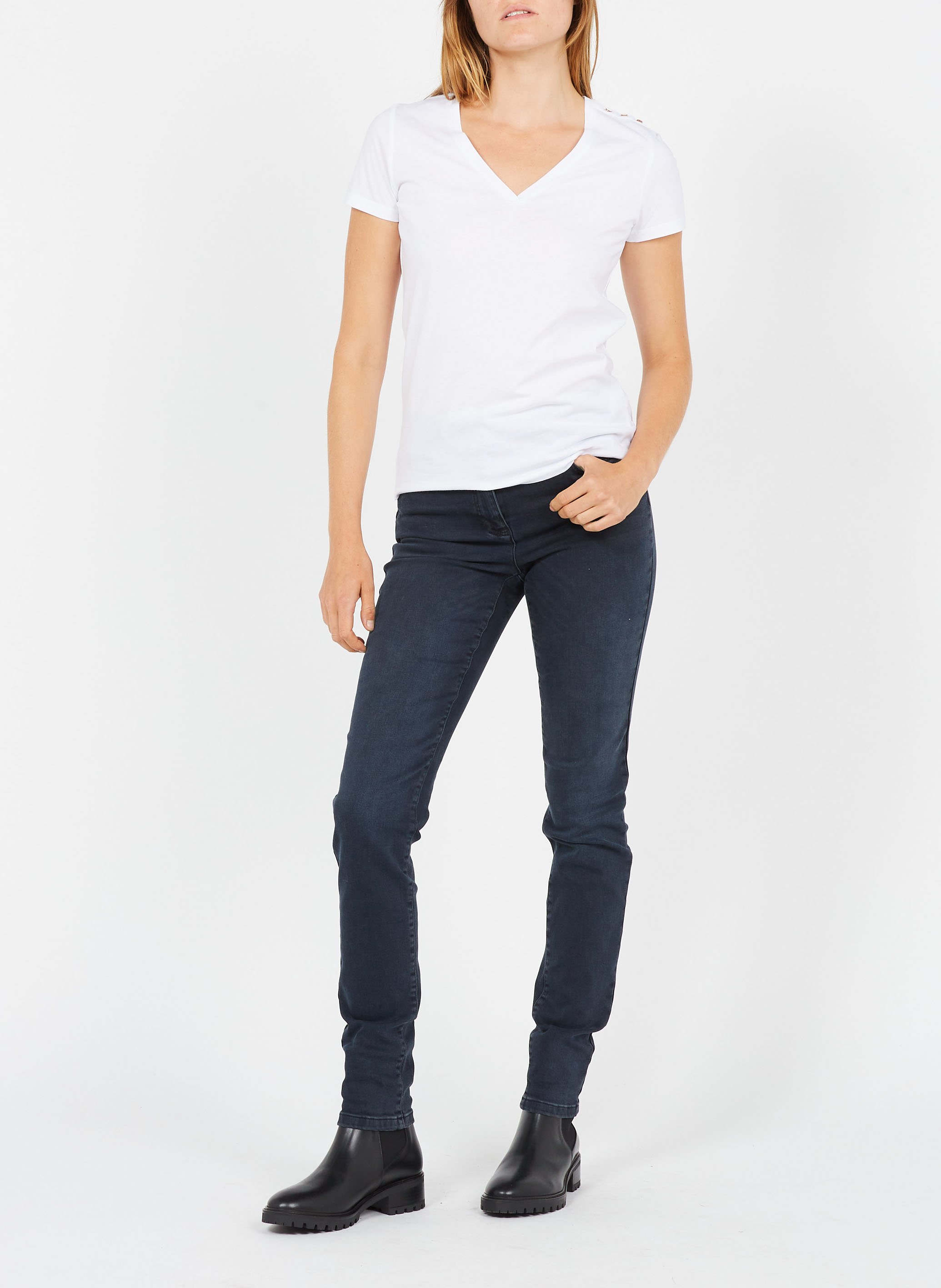 V-neck cotton T-shirt CAROLL White