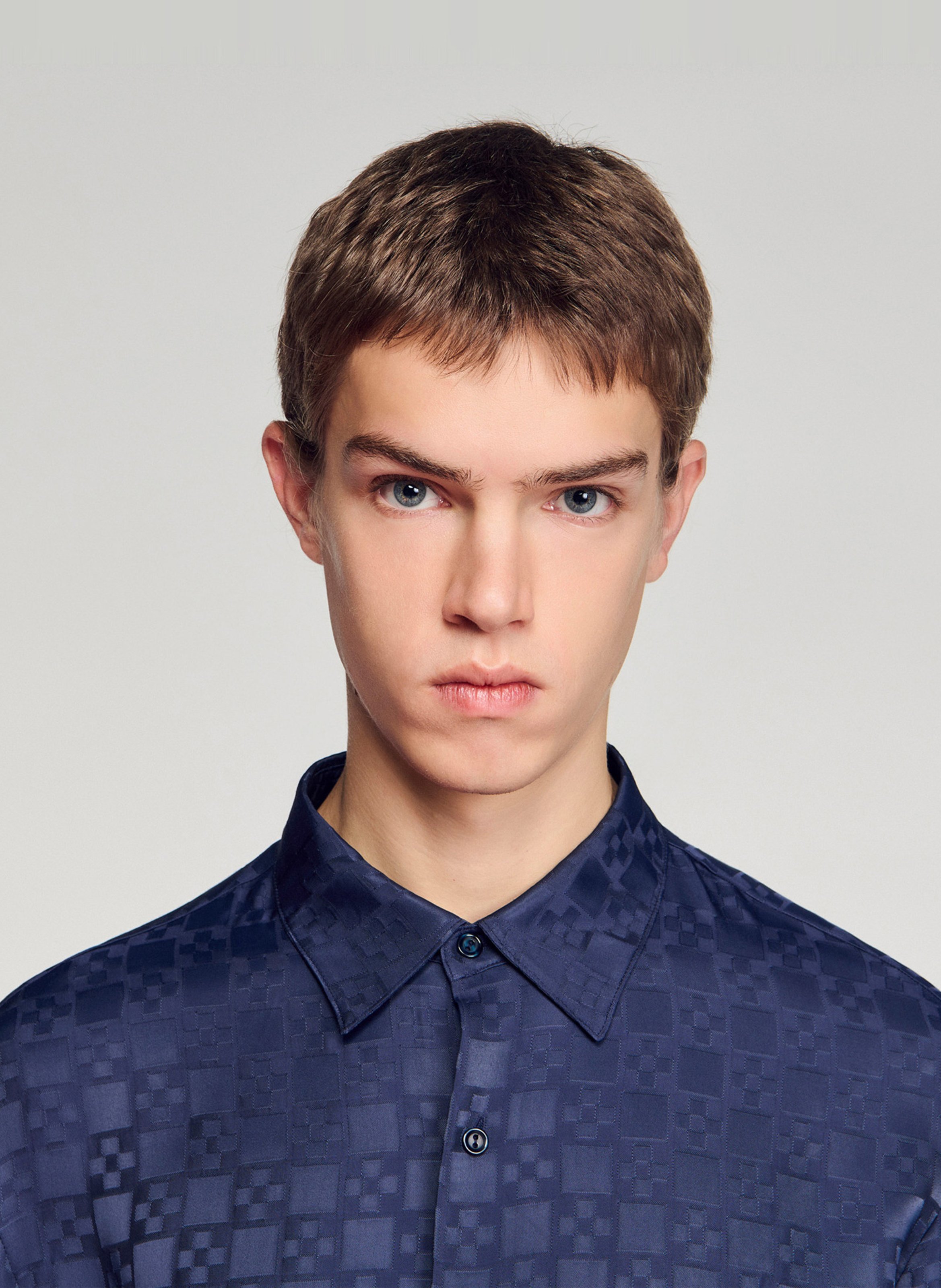 Chemise droite col classique à carreaux SANDRO Bleu