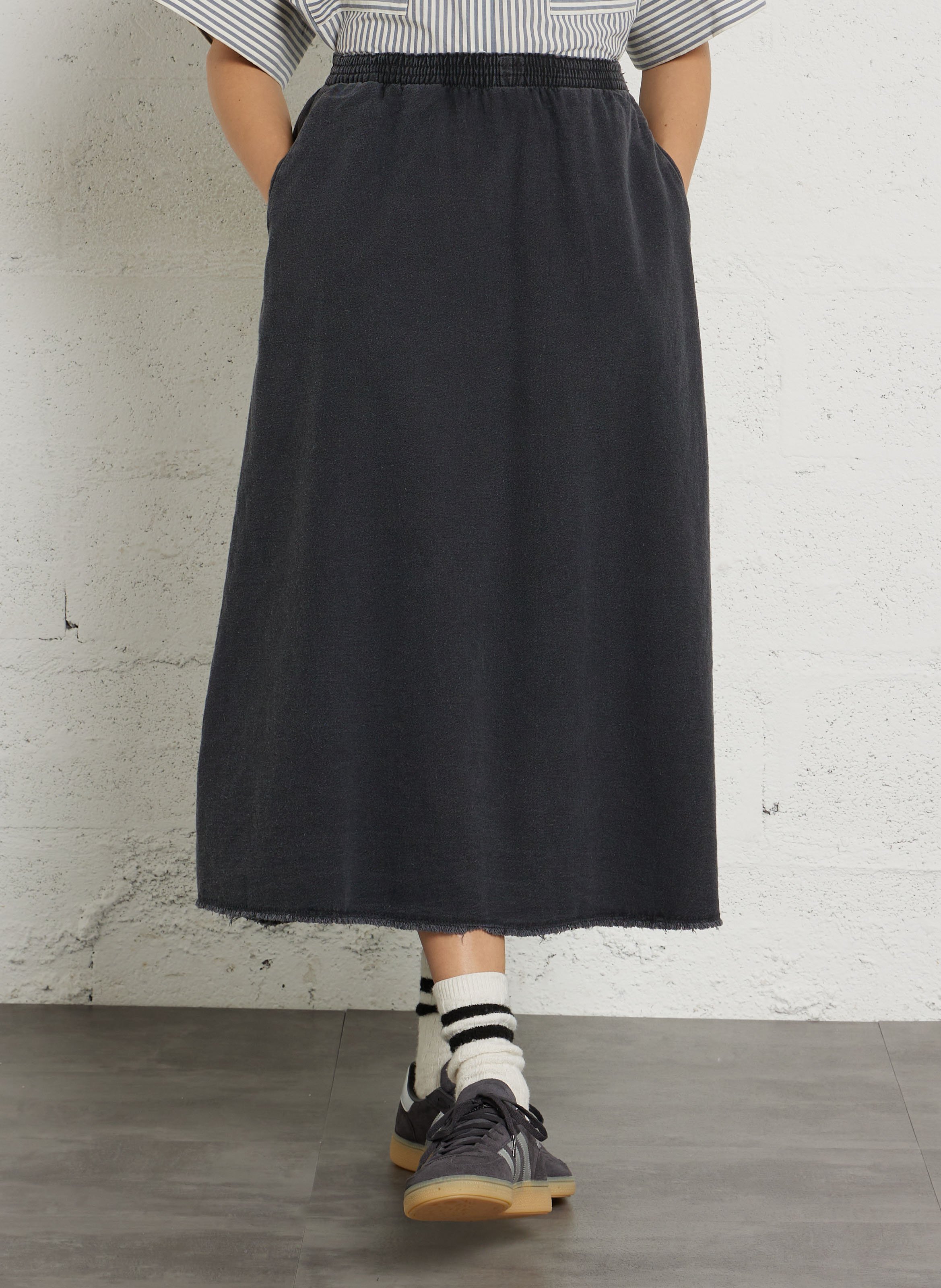 Jupe longue évasée en coton AMERICAN VINTAGE Noir