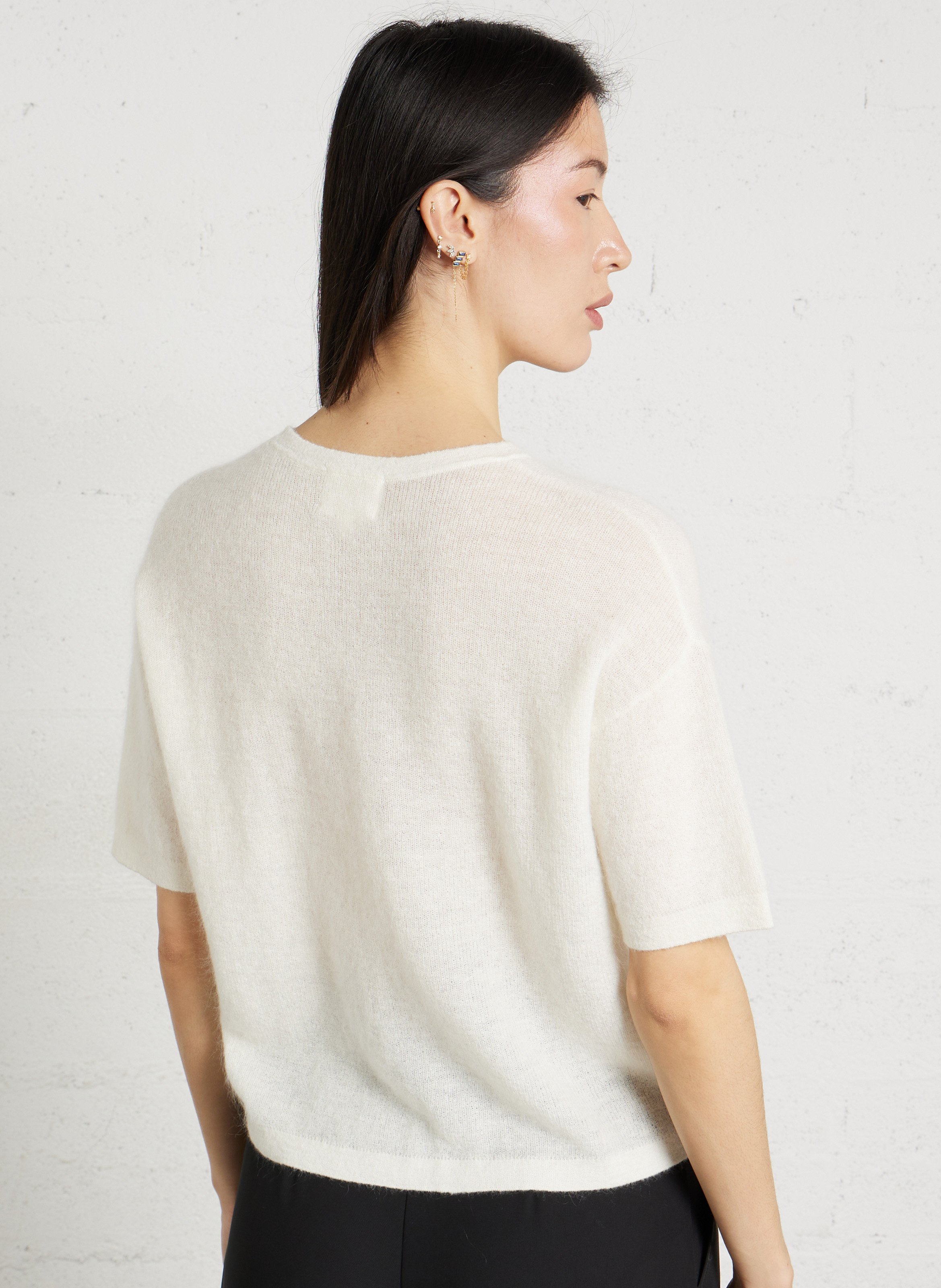 Pull col rond en mohair mélangé MAISON 123 Blanc