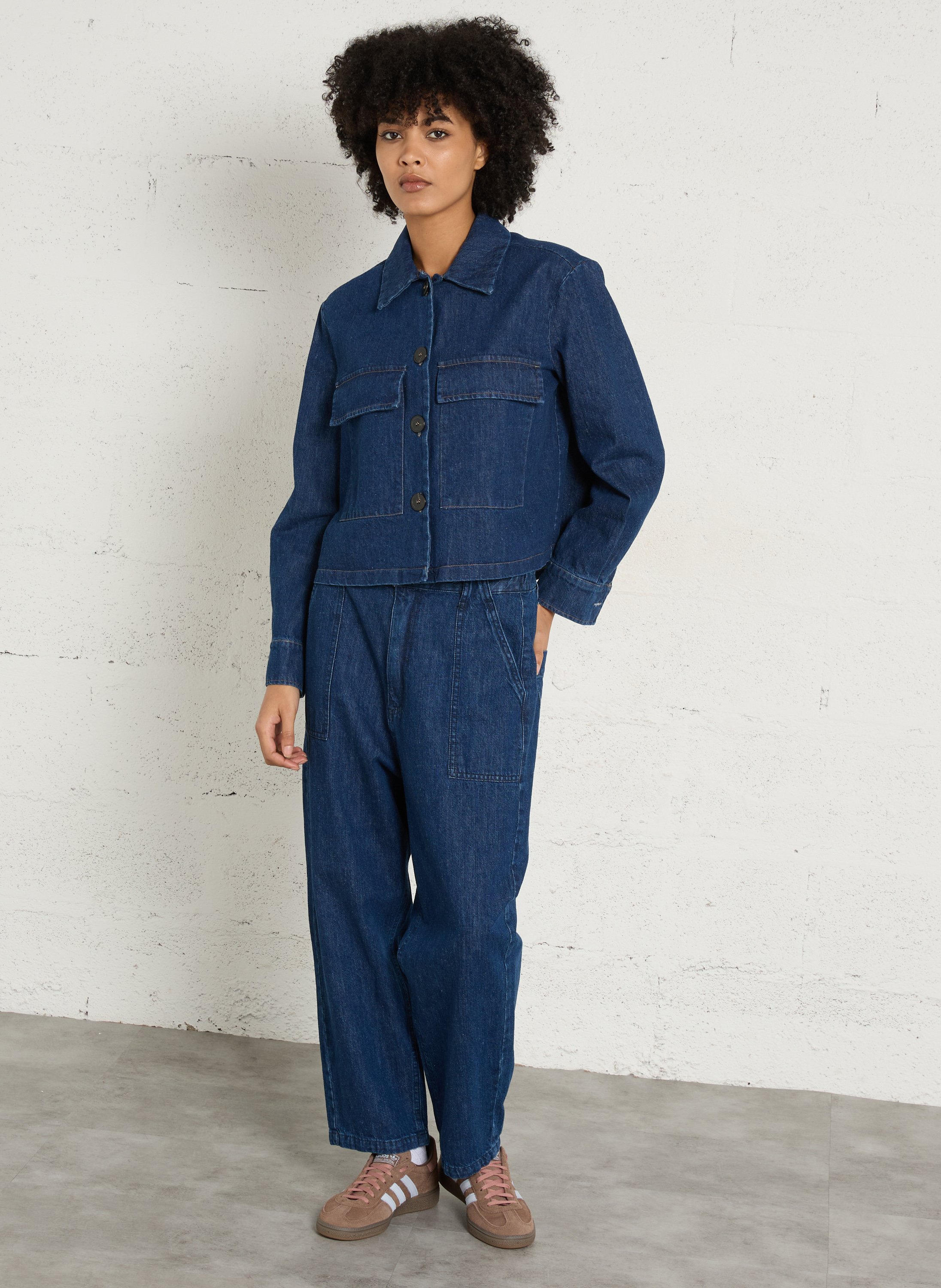 Straight cotton jacket with classic collar PLEASE Blue