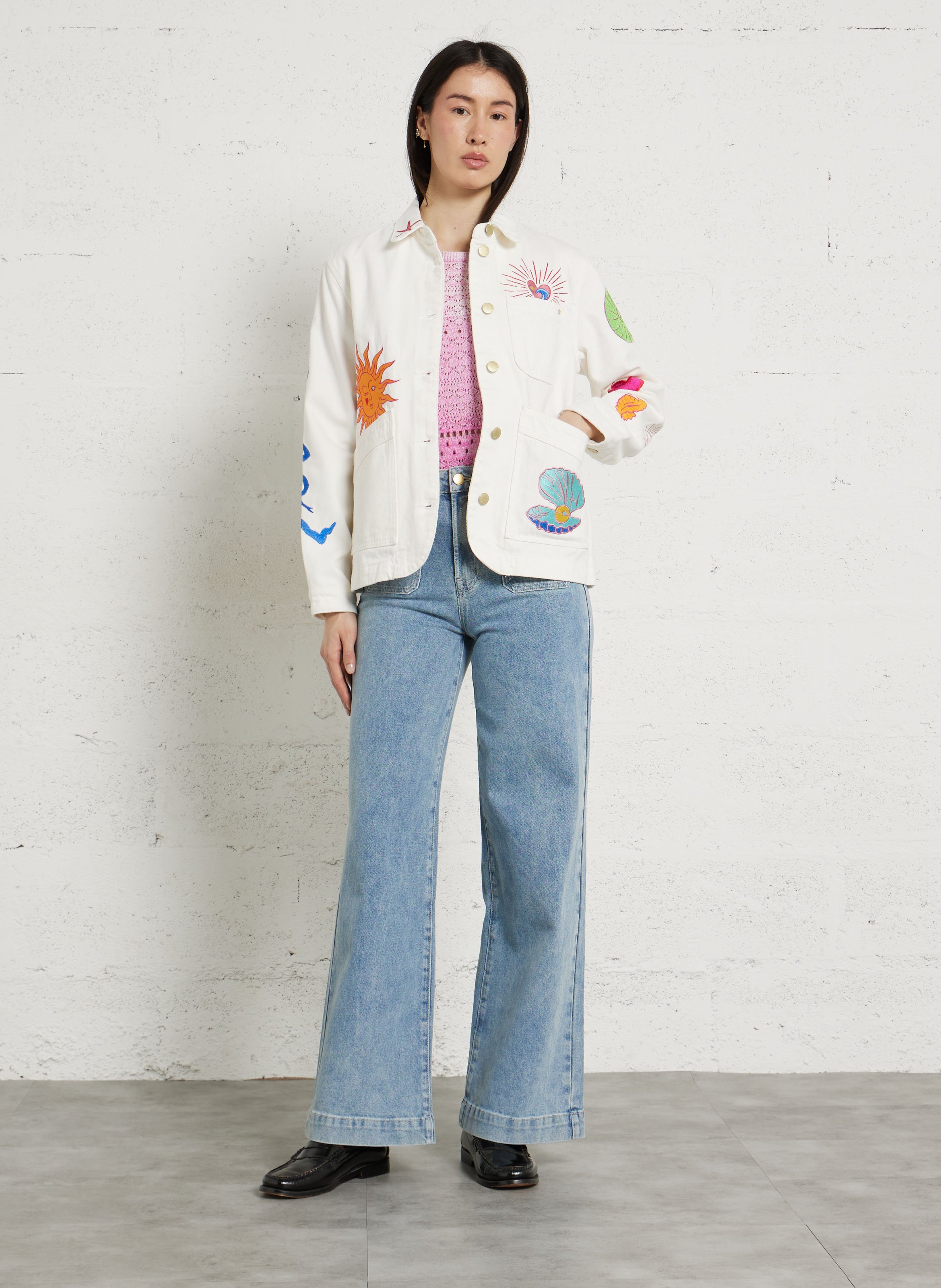 Veste droite en coton brodé LA PETITE ETOILE Blanc