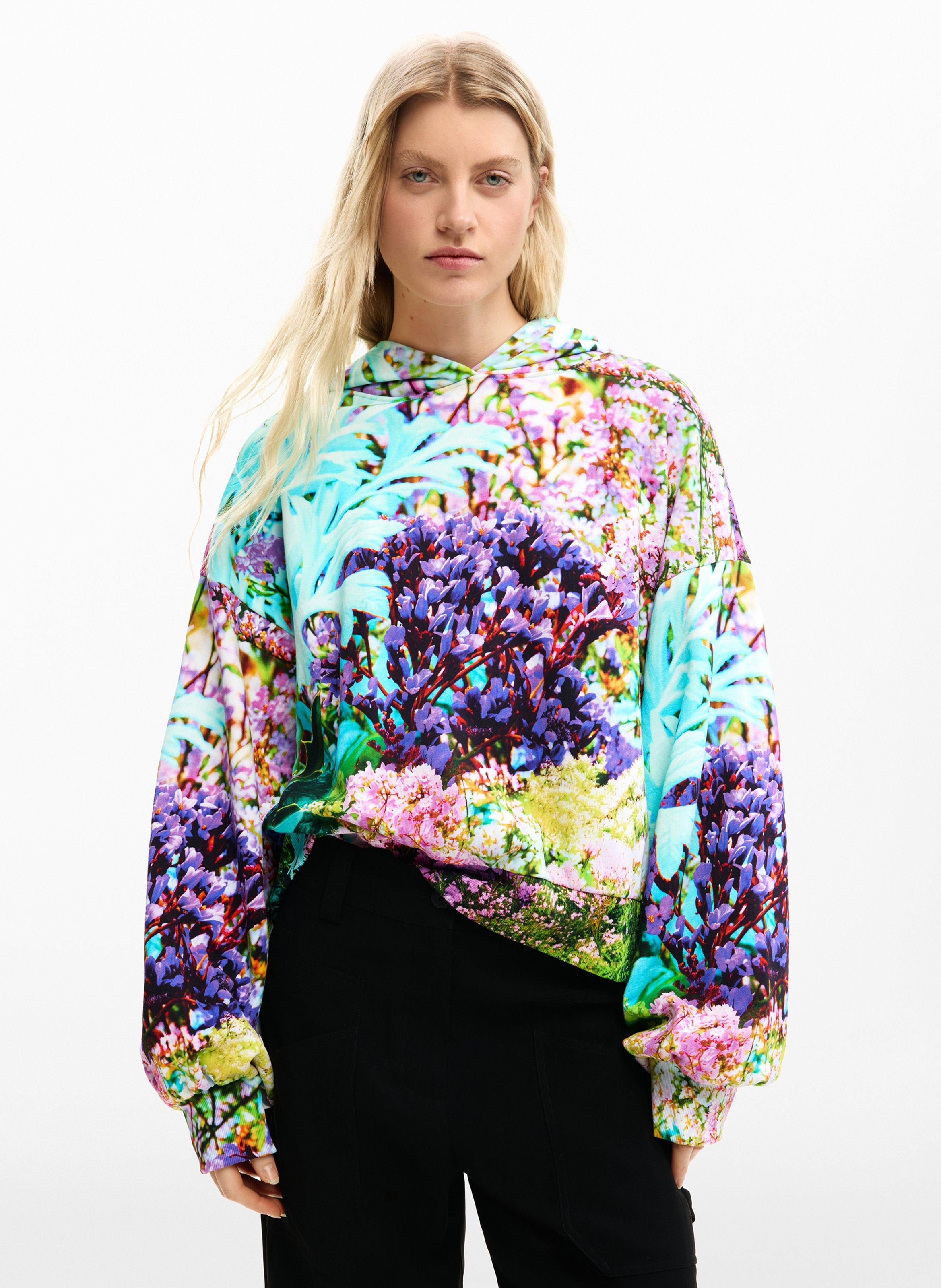 Sweater met capuchon en print DESIGUAL Zwart