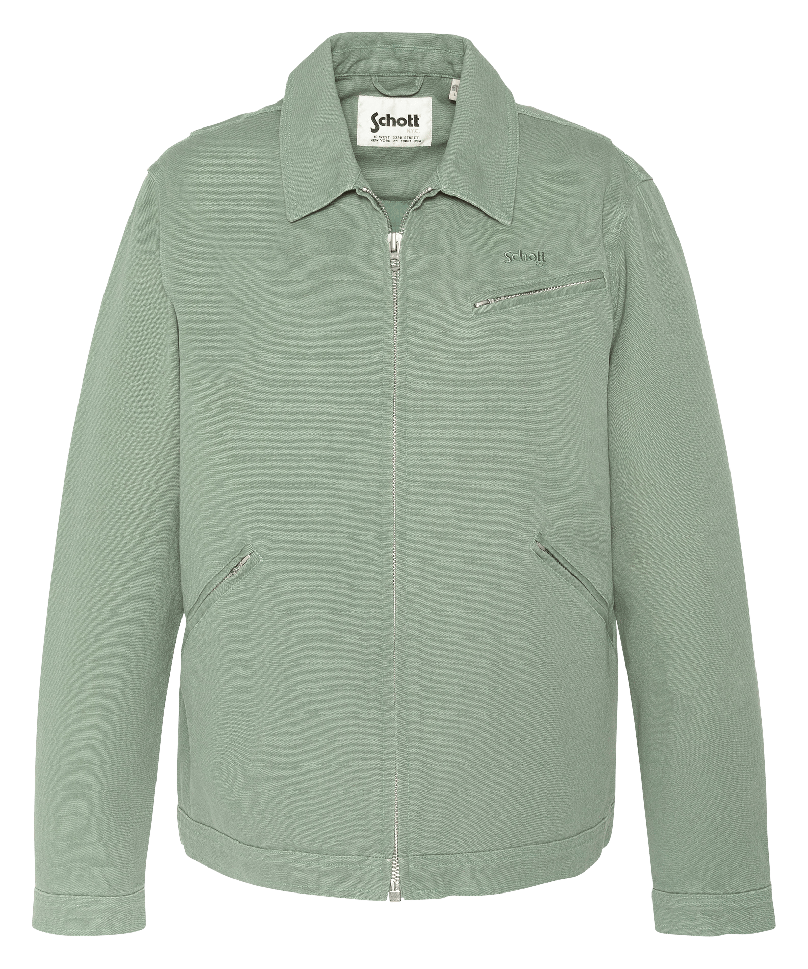 Zippered straight cotton jacket SCHOTT Green