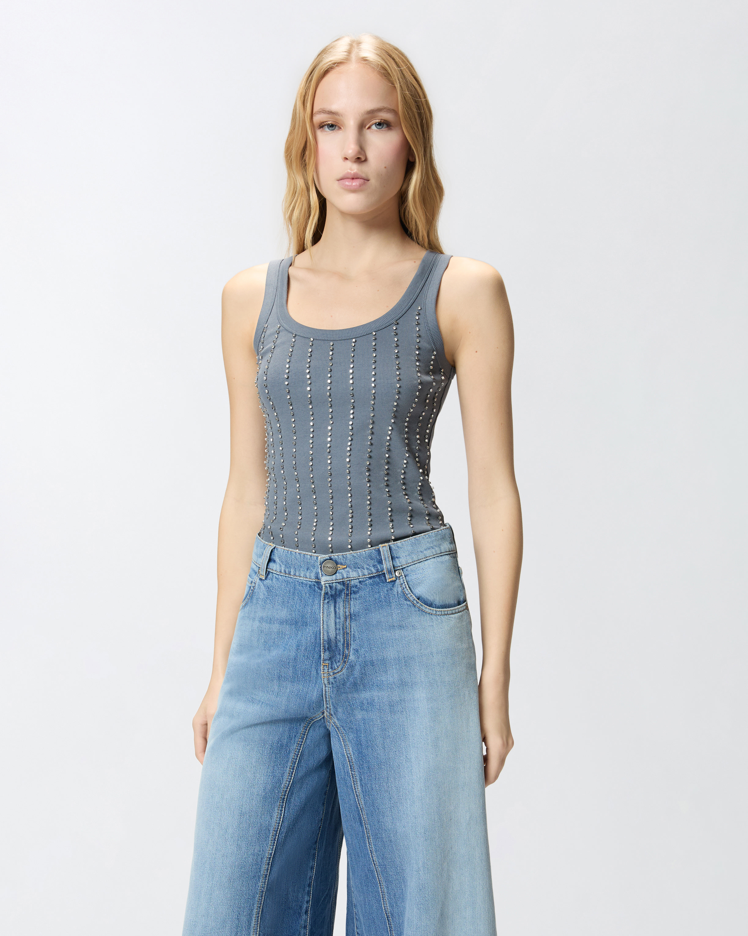 Jeweled tank top PINKO Grey