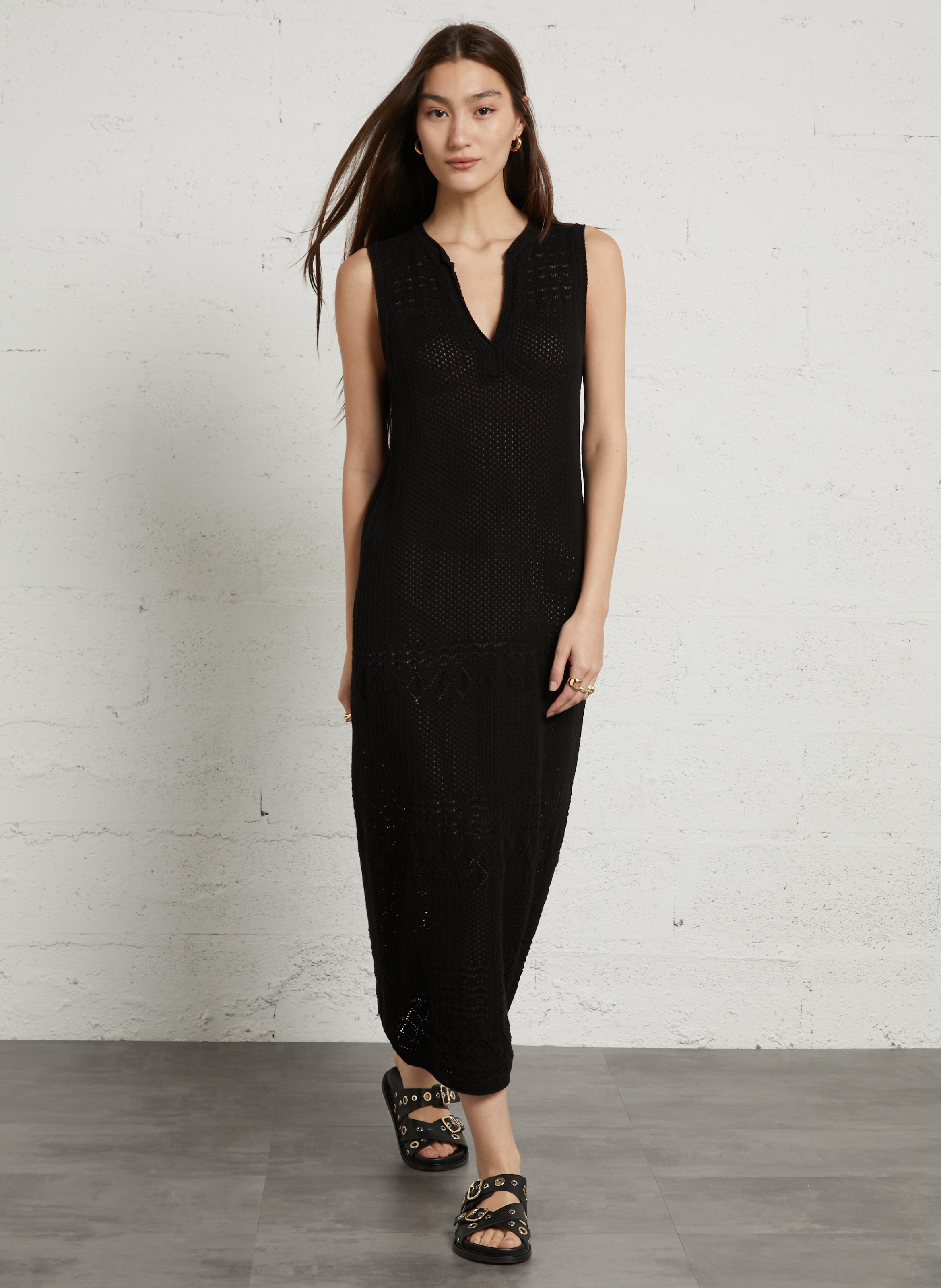 Long cotton V-neck dress SUD EXPRESS