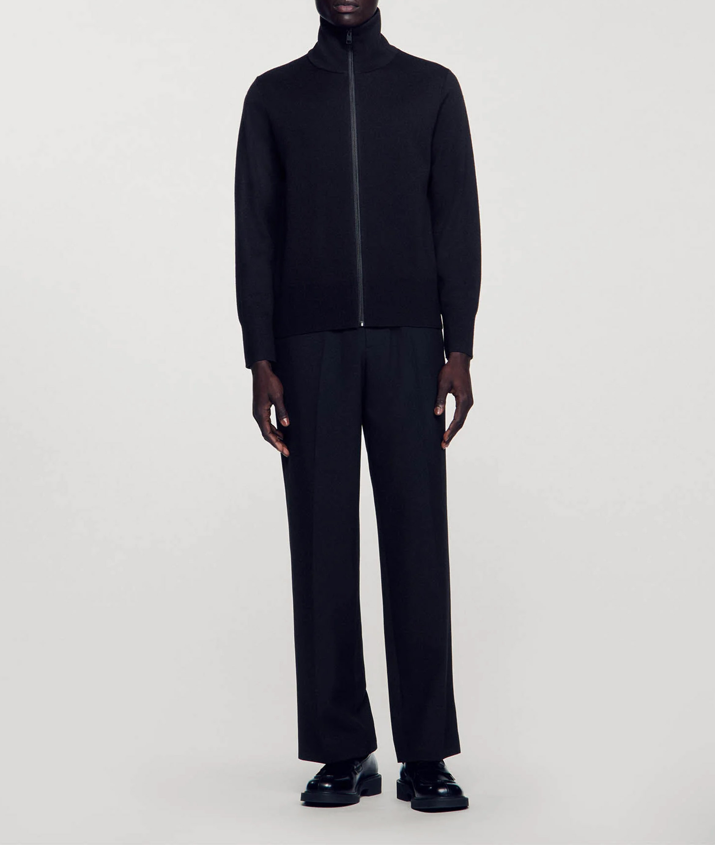 Gilet zippé en laine mélangée SANDRO Noir