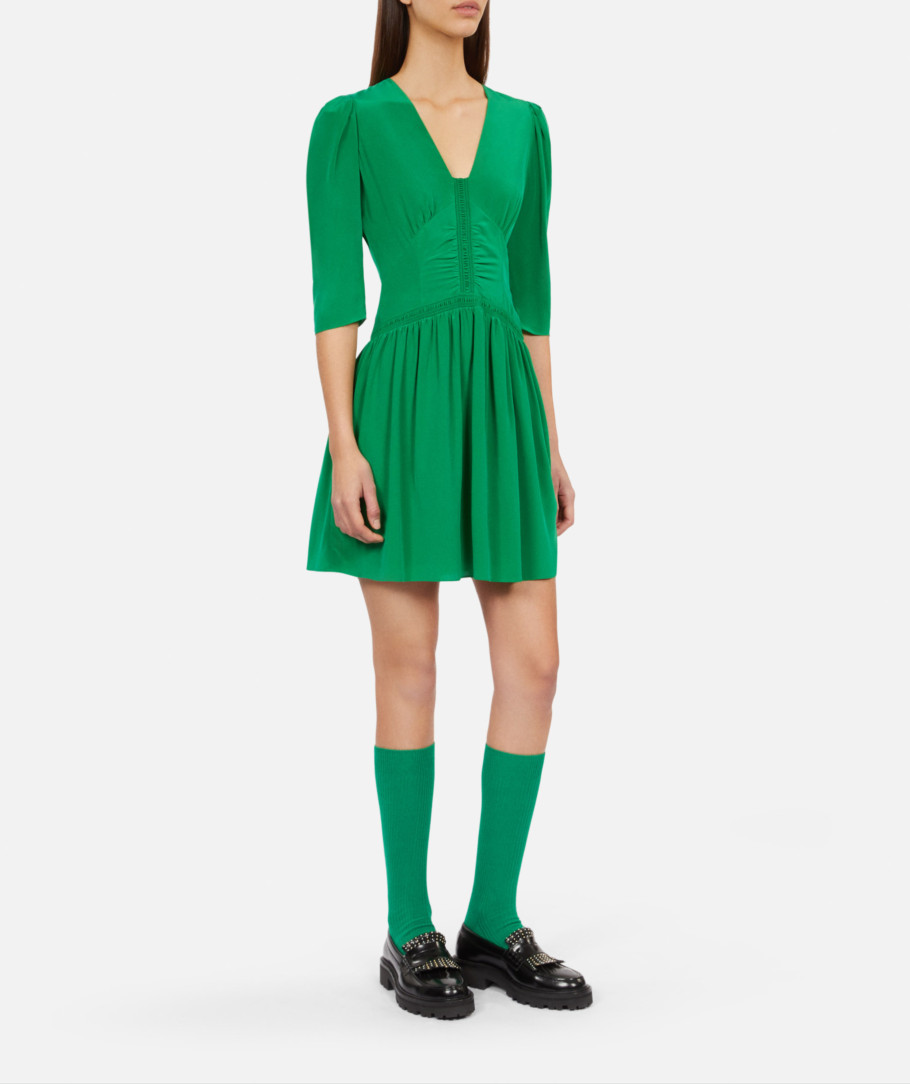 Robe courte col V en soie THE KOOPLES Vert